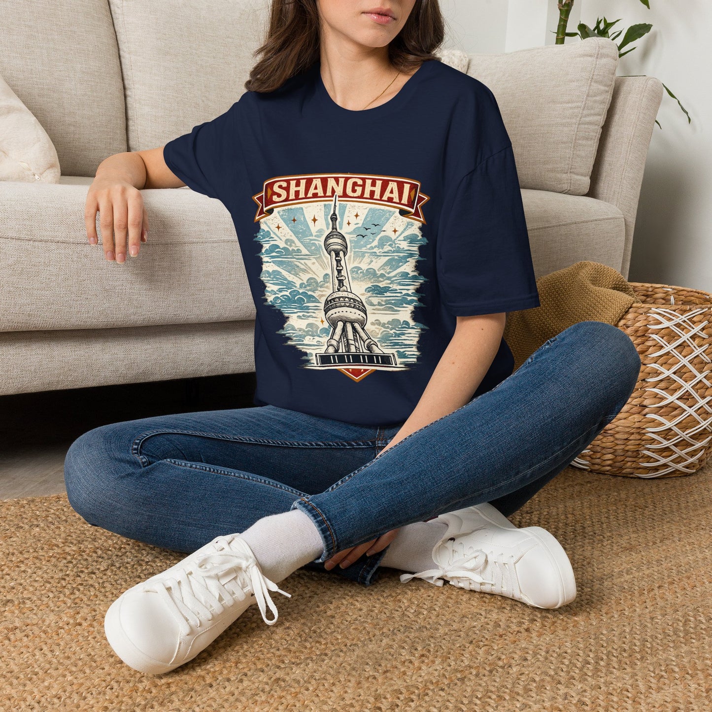Shanghai Skyline T-Shirt — Retro Oriental Pearl Tower Travel Tee