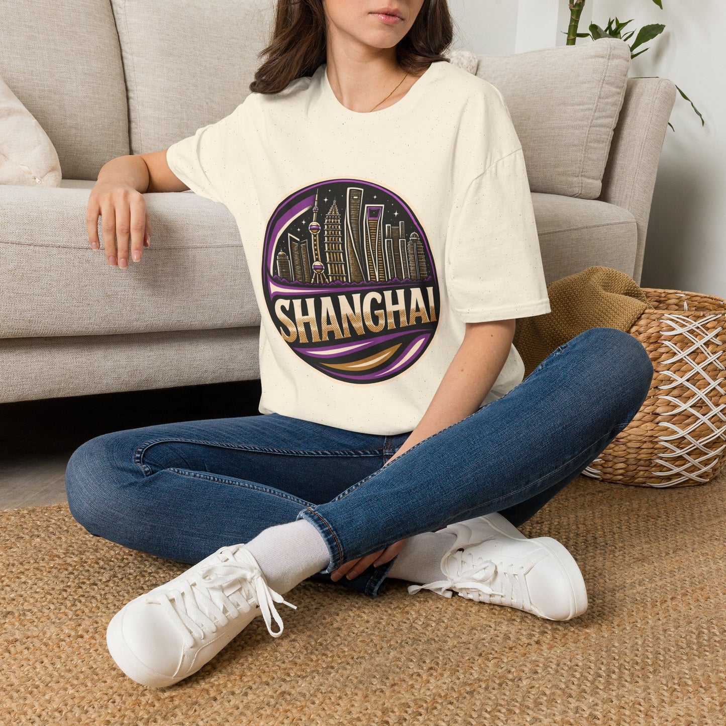 Shanghai Skyline T-Shirt — Retro Neon Cityscape Tee