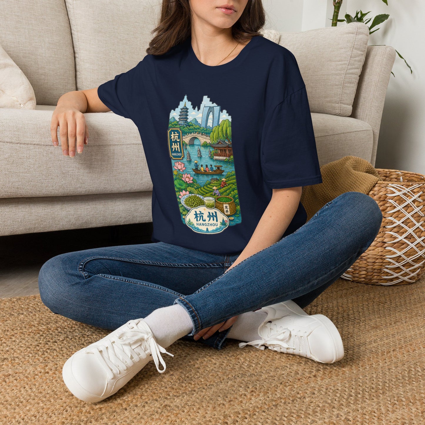 Hangzhou Scenic T-Shirt — West Lake Pagoda & Bridge Illustration