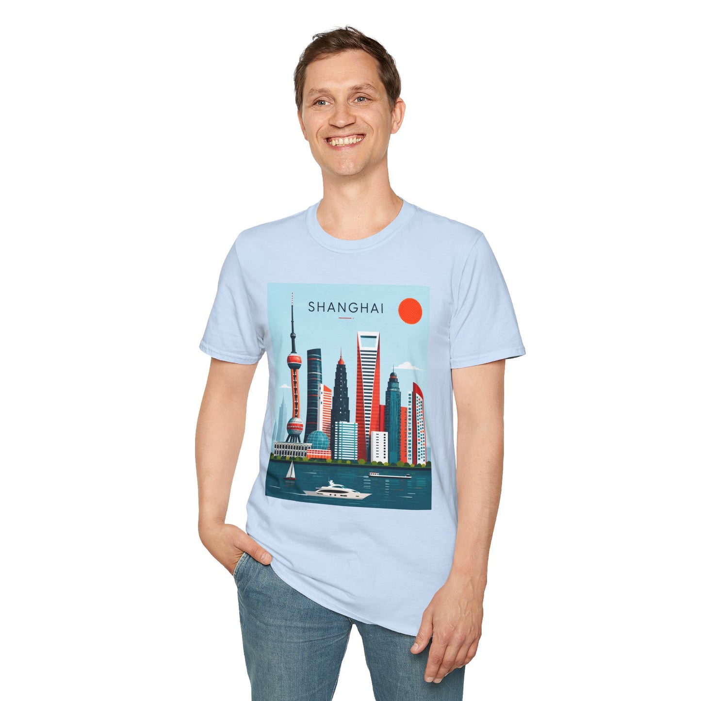 Shanghai Skyline T‑Shirt — Retro Cityscape Tee with 'SHANGHAI' Graphic