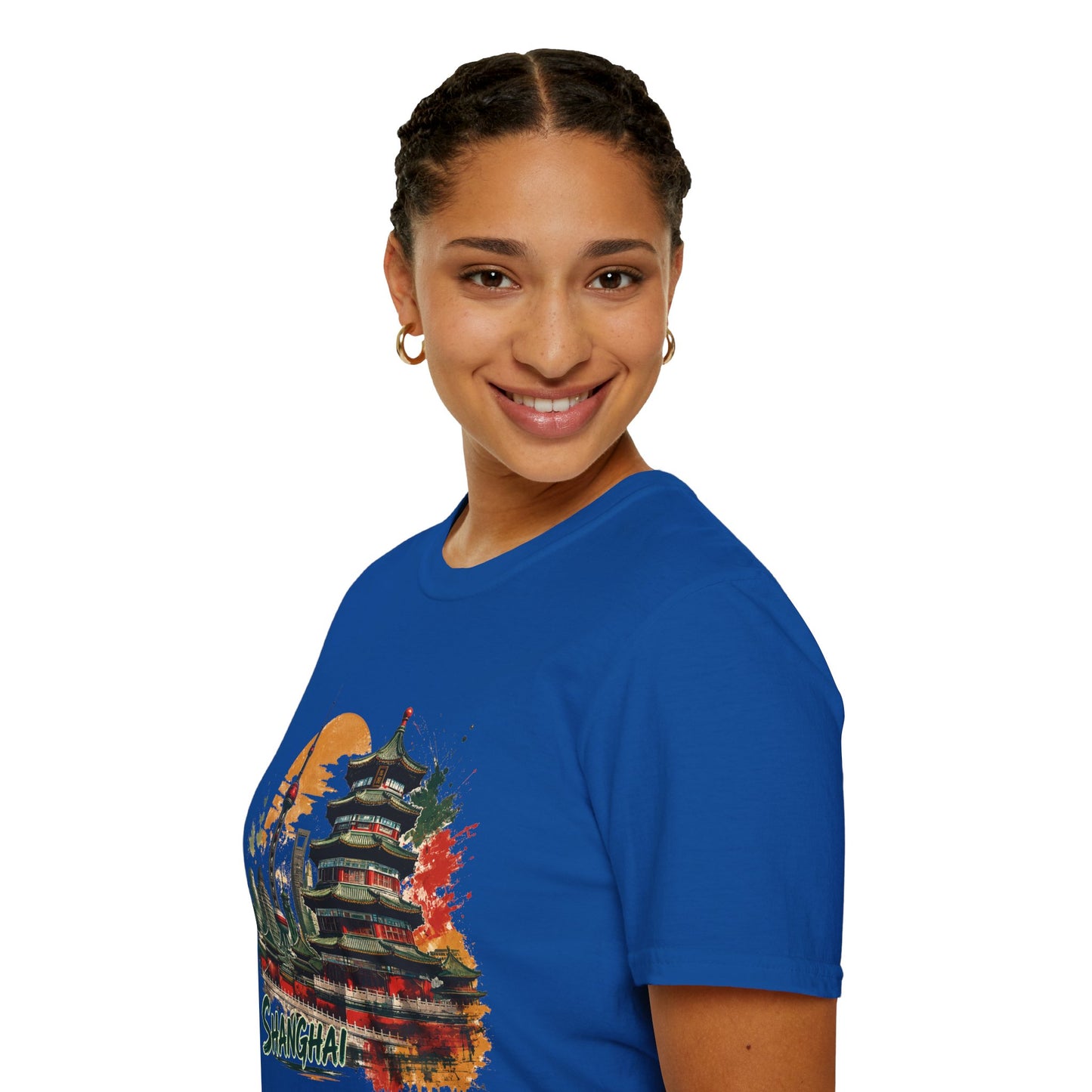Shanghai Skyline T-Shirt — Watercolor Pagoda & Oriental Sunset Graphic