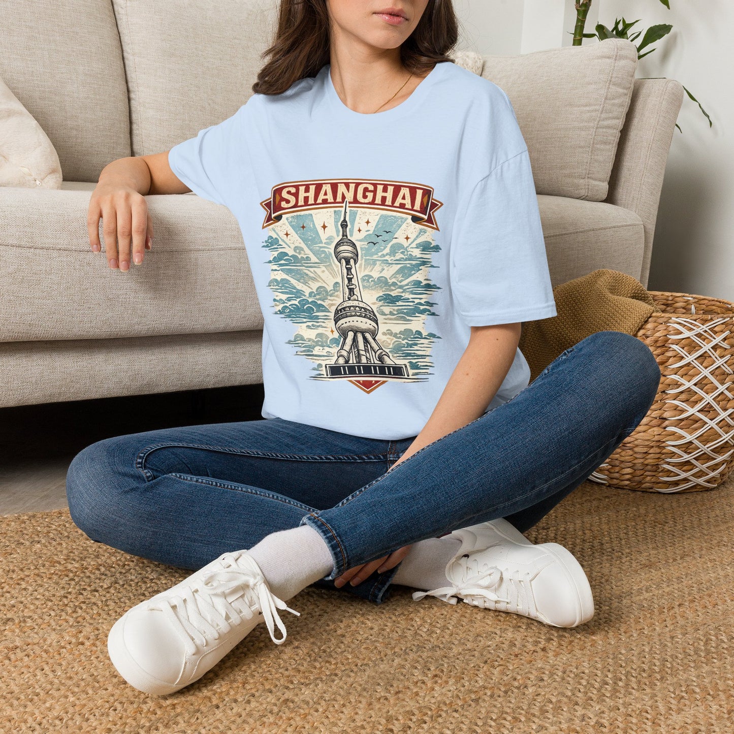 Shanghai Skyline T-Shirt — Retro Oriental Pearl Tower Travel Tee