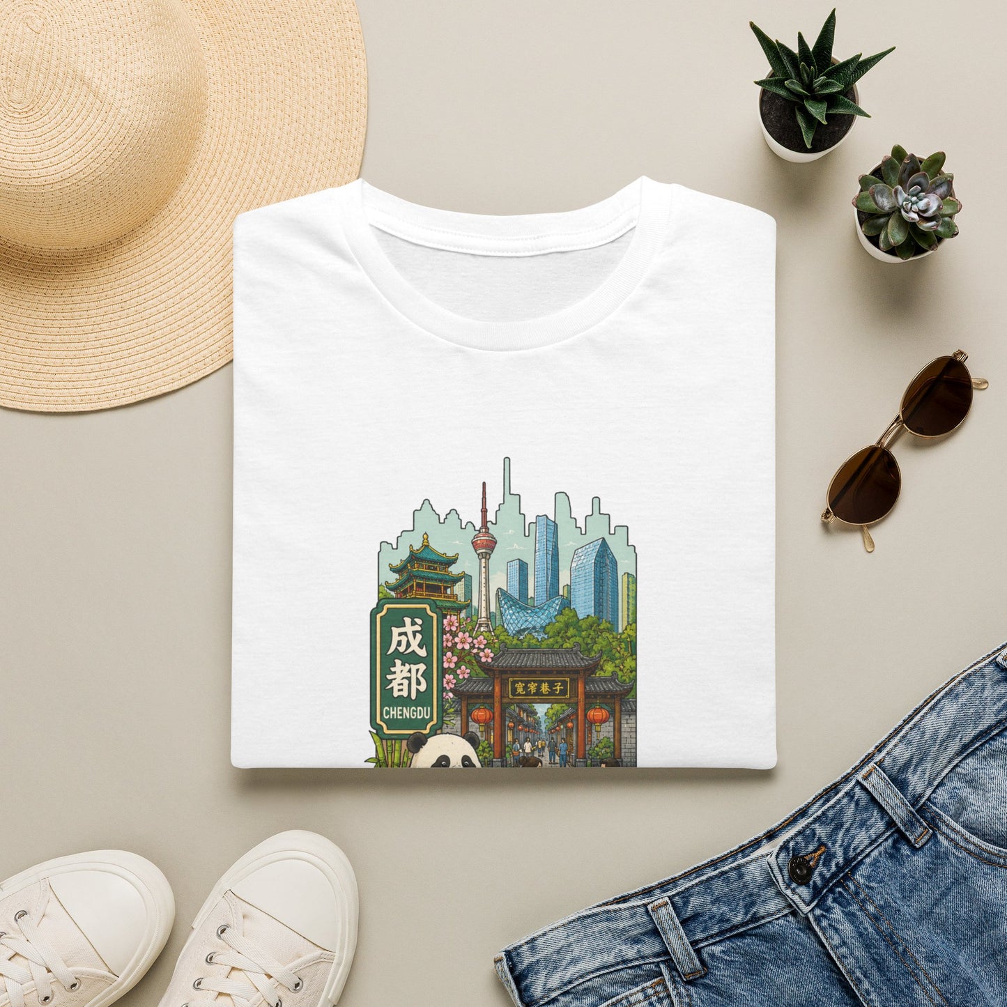Chengdu Travel T-Shirt — Panda & Cityscape Graphic Tee
