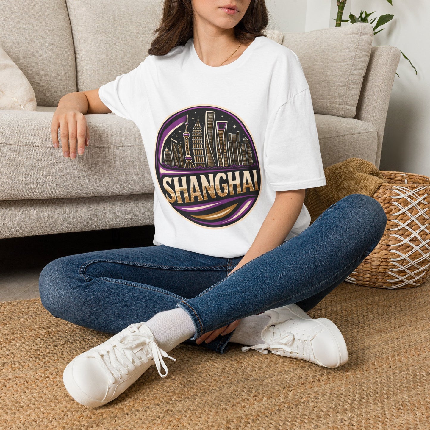 Shanghai Skyline T-Shirt — Retro Neon Cityscape Tee