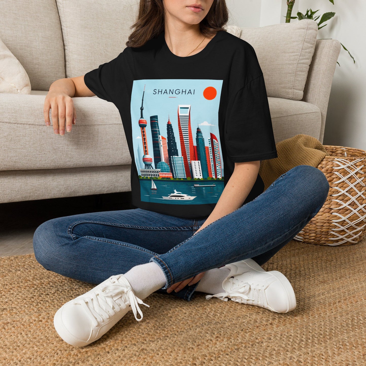 Shanghai Skyline T‑Shirt — Retro Cityscape Tee with 'SHANGHAI' Graphic