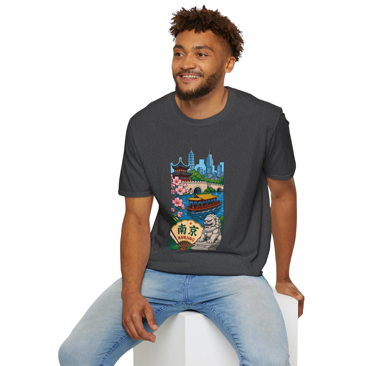 Nanjing Cityscape T-Shirt — Cherry Blossoms, Pagoda & Skyline Travel Shirt