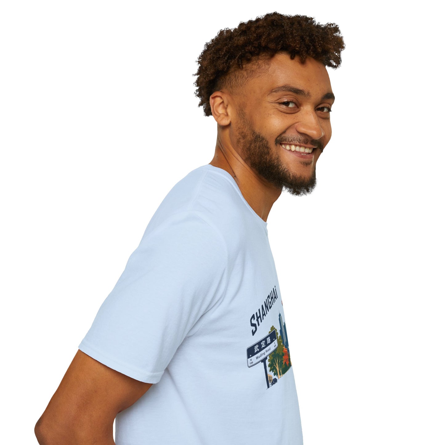 Shanghai Skyline T-Shirt — Retro Cityscape Tee with Oriental Pagoda & Street Sign