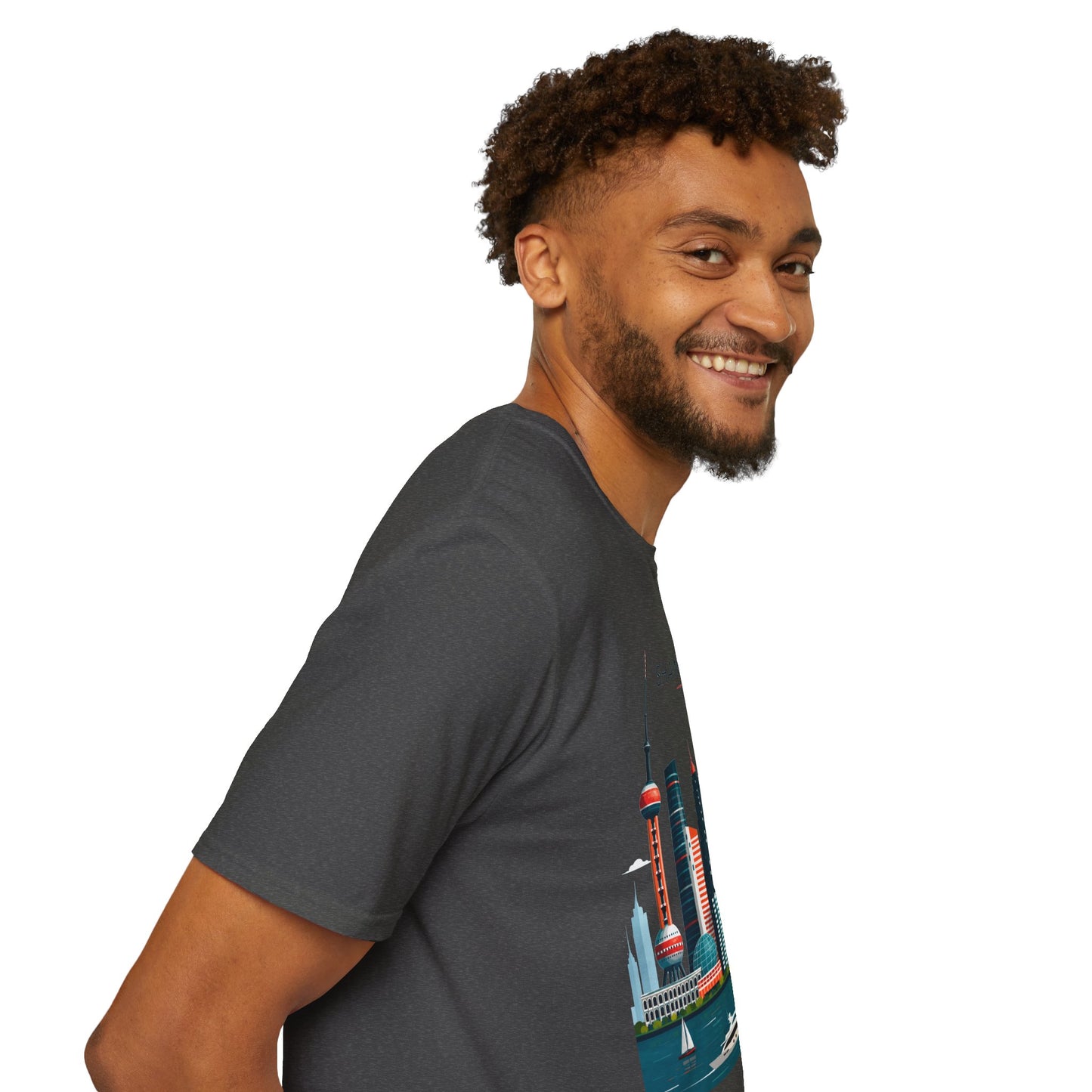 Shanghai Skyline T‑Shirt — Retro Red Sun Cityscape Tee