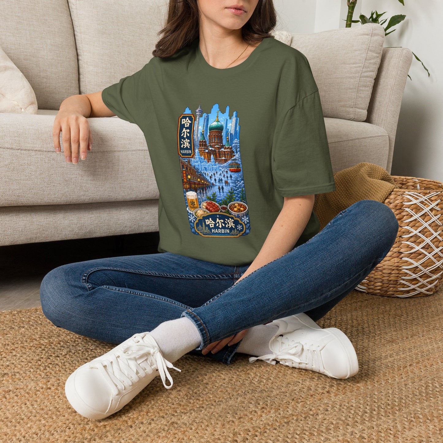 Harbin Cityscape T-Shirt — Snowy Cathedral & Skyline Travel Tee