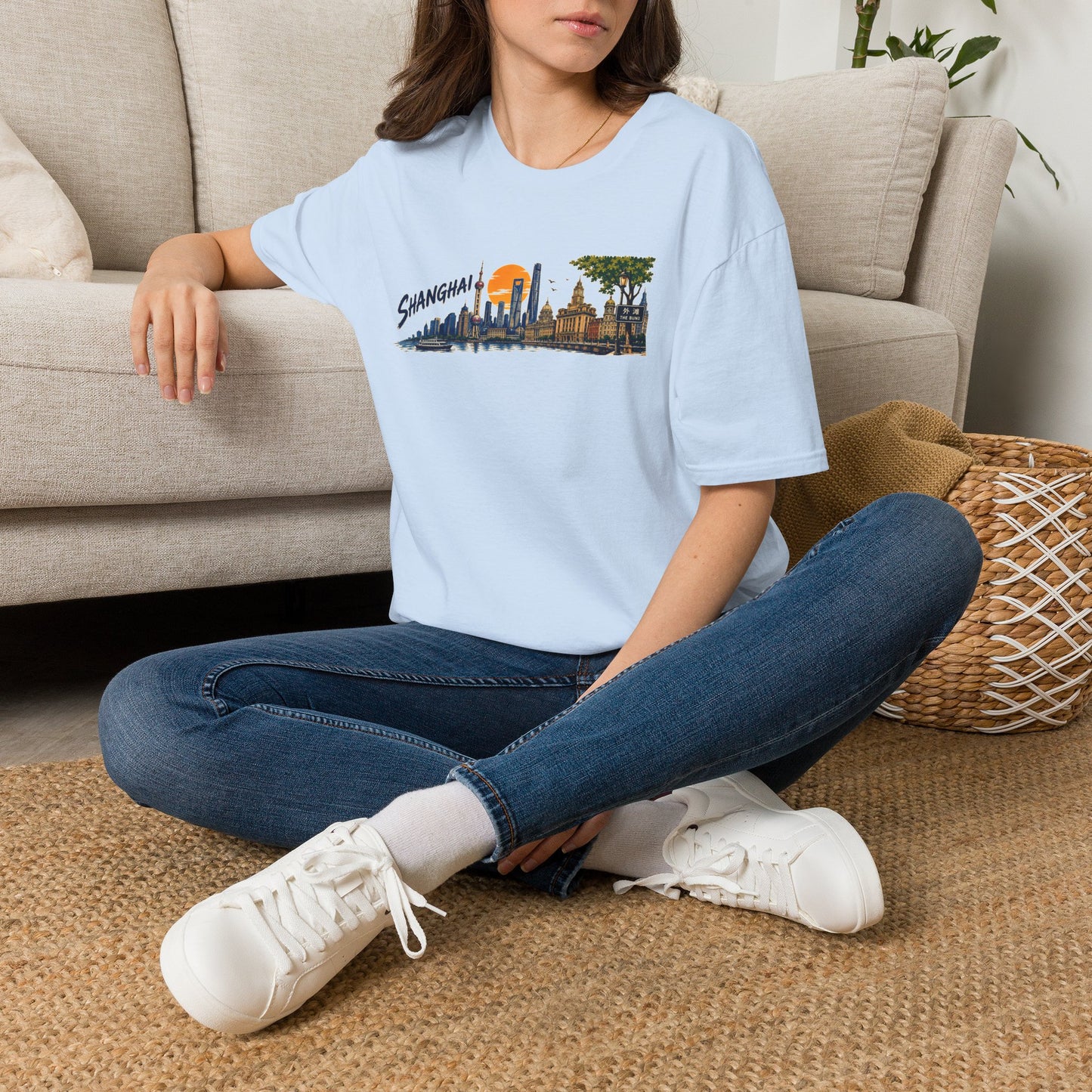 Shanghai Skyline T-Shirt — Vintage Cityscape Sunset Tee