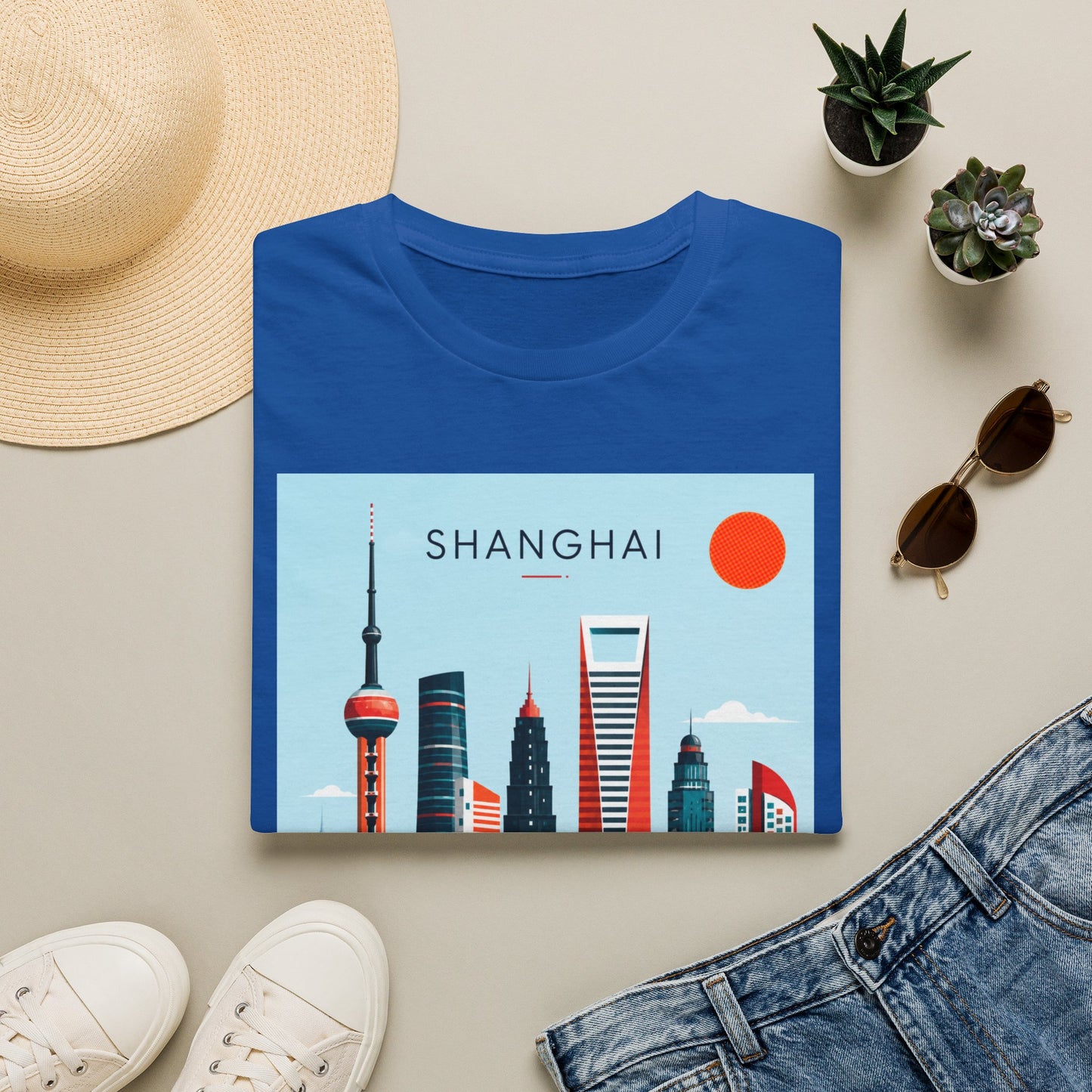Shanghai Skyline T‑Shirt — Retro Cityscape Tee with 'SHANGHAI' Graphic