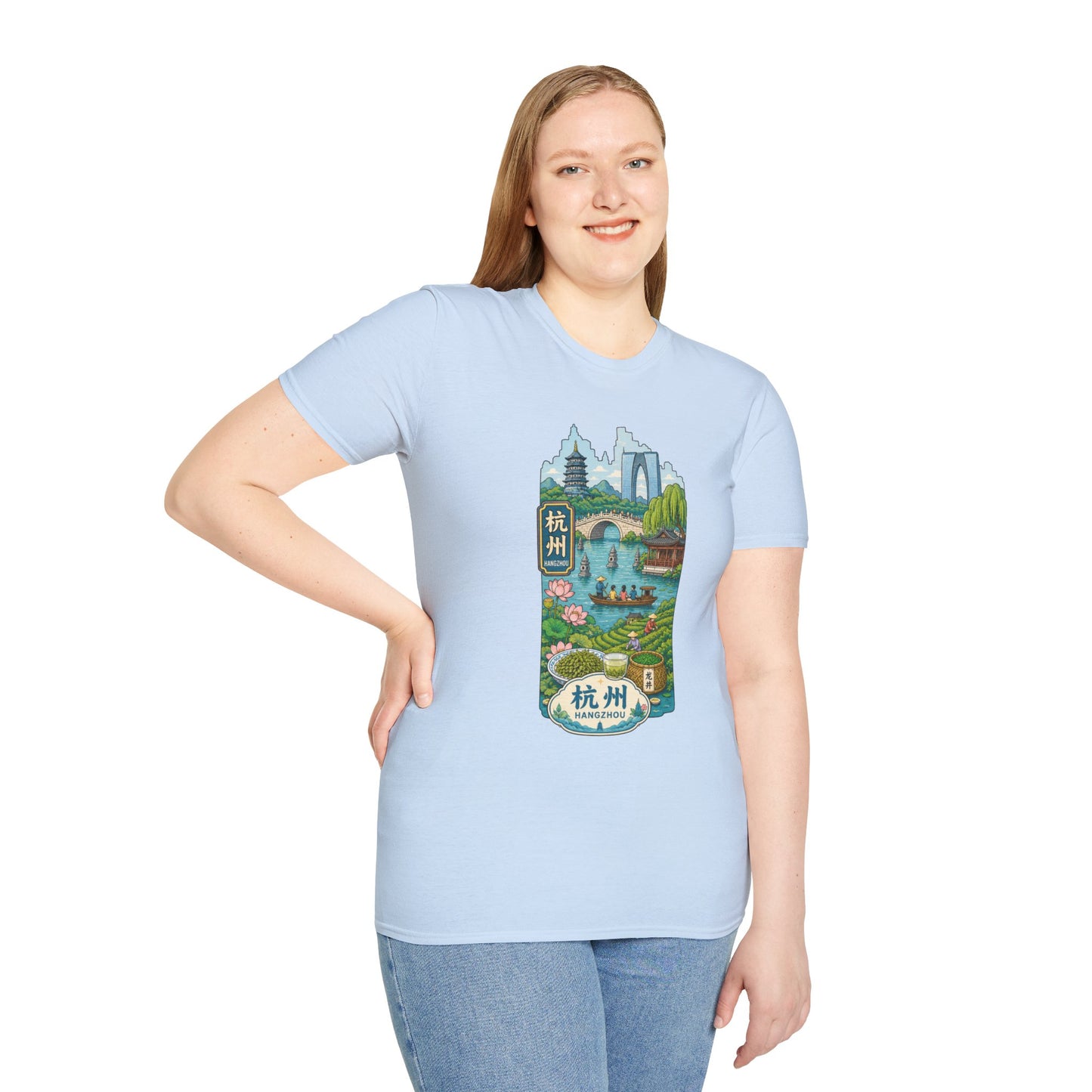 Hangzhou Scenic T-Shirt — West Lake Pagoda & Bridge Illustration