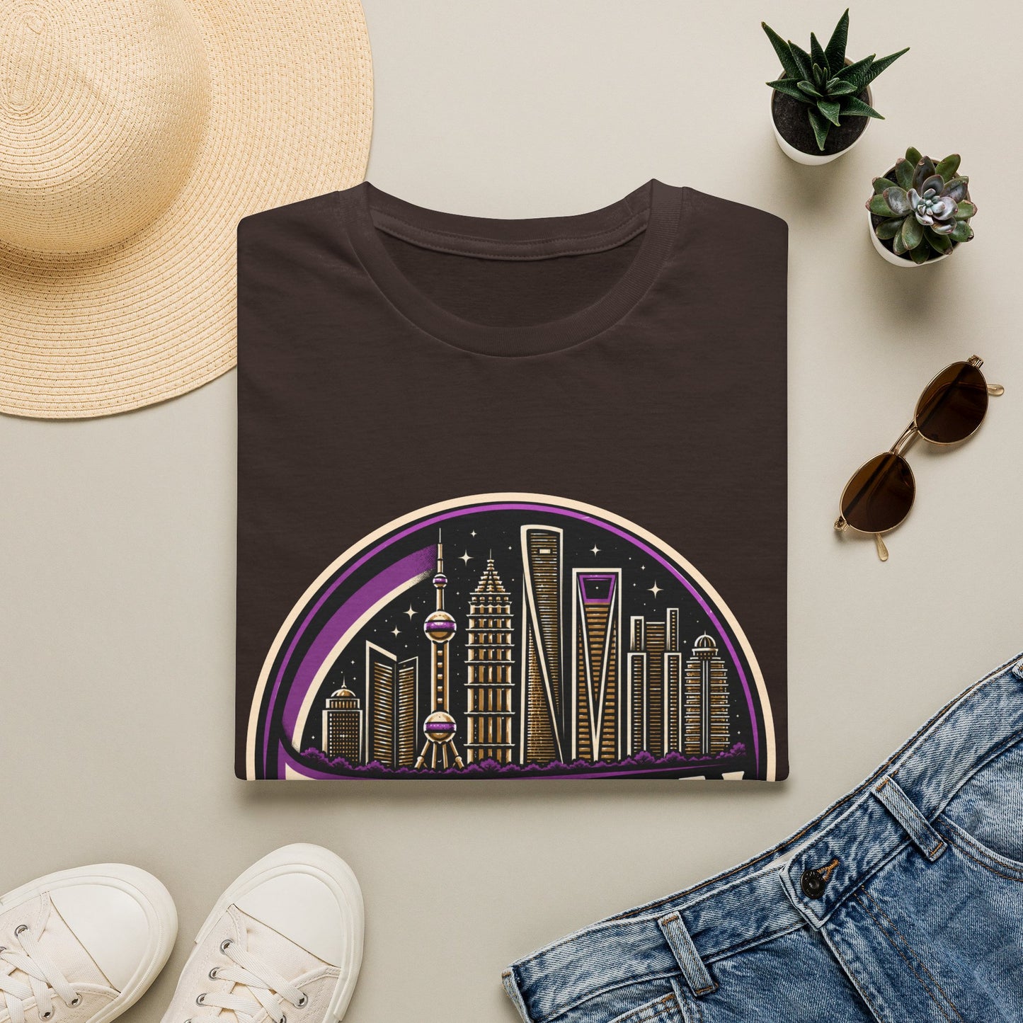 Shanghai Skyline T-Shirt — Retro Neon Cityscape Tee