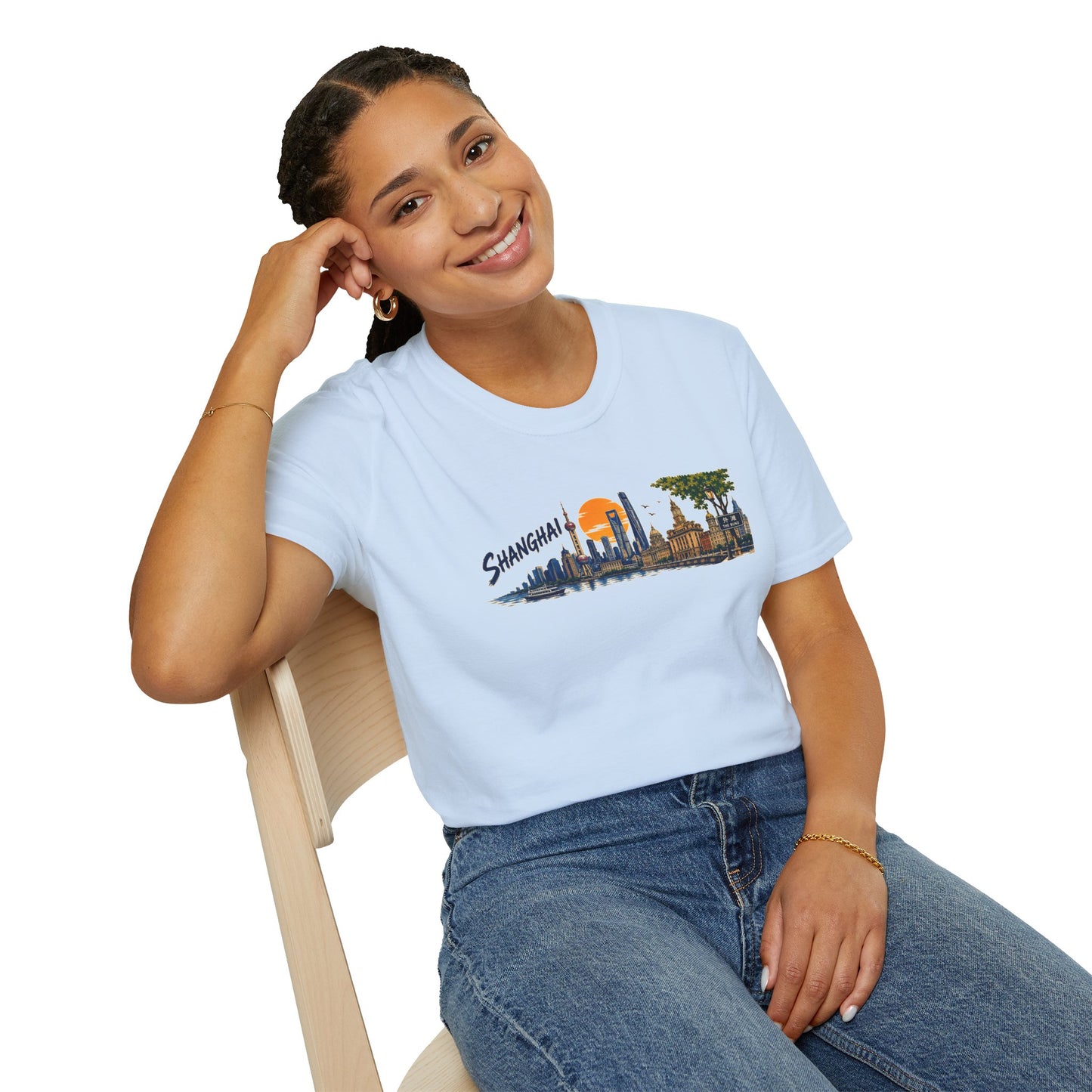 Shanghai Skyline T-Shirt — Vintage Cityscape Sunset Tee