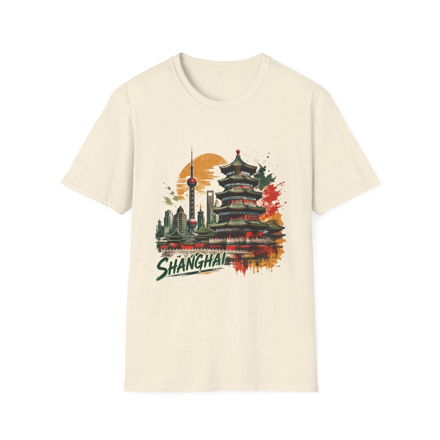 Shanghai skyline T-Shirt — Watercolor Pagoda & Oriental Sunset Tee