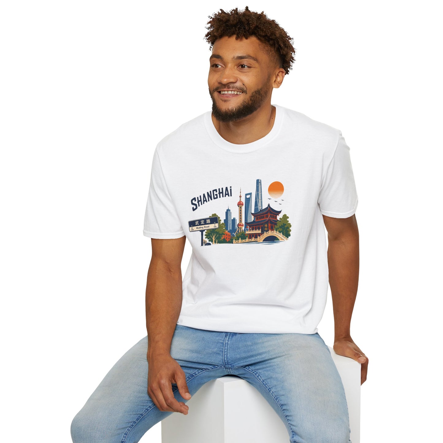 Shanghai Skyline T-Shirt — Vintage Cityscape Graphic Tee featuring Oriental Pagoda & Pudong Landmarks
