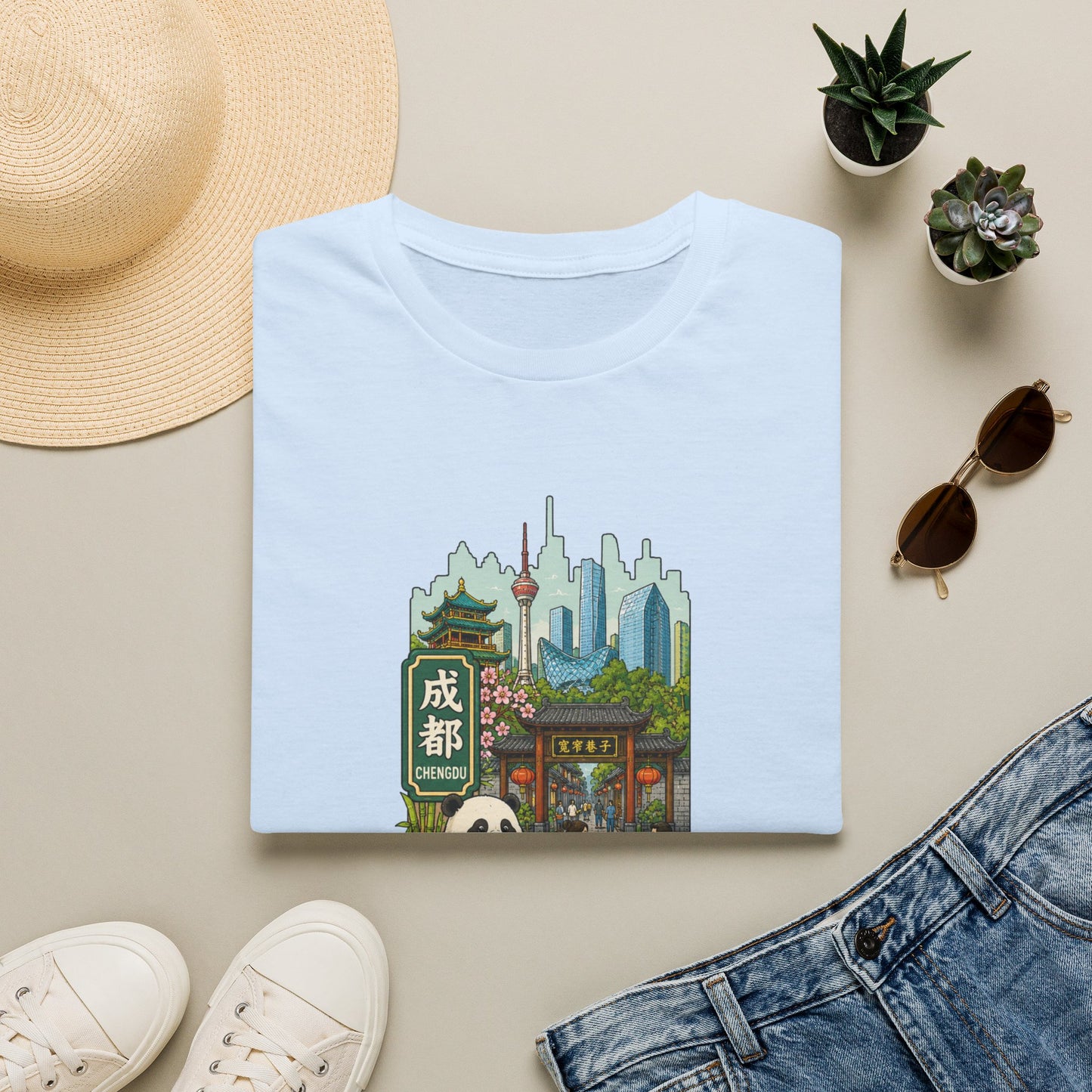 Chengdu Travel T-Shirt — Panda & Cityscape Graphic Tee
