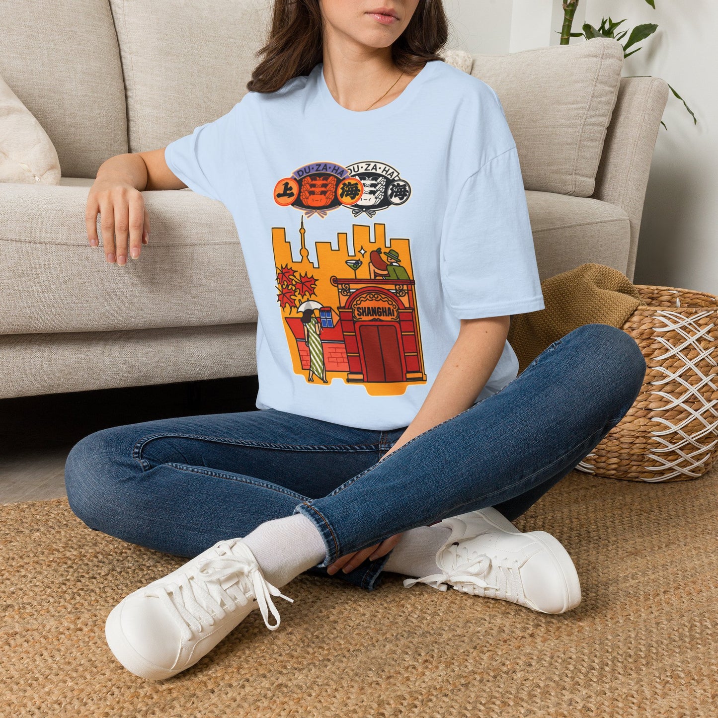 Skyline Ramen Scene T-Shirt — Retro Japanese Noodle Shop Design