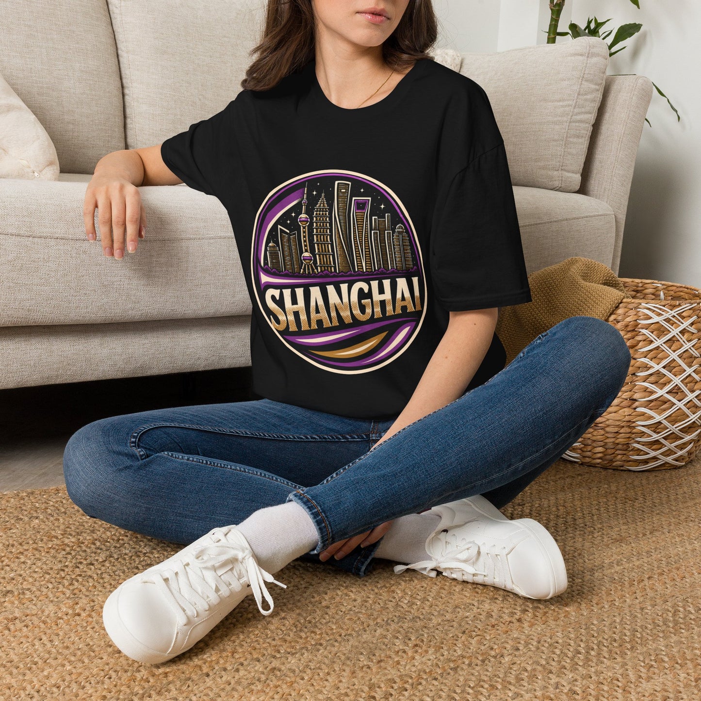 Shanghai Skyline T-Shirt — Retro Neon Cityscape Tee