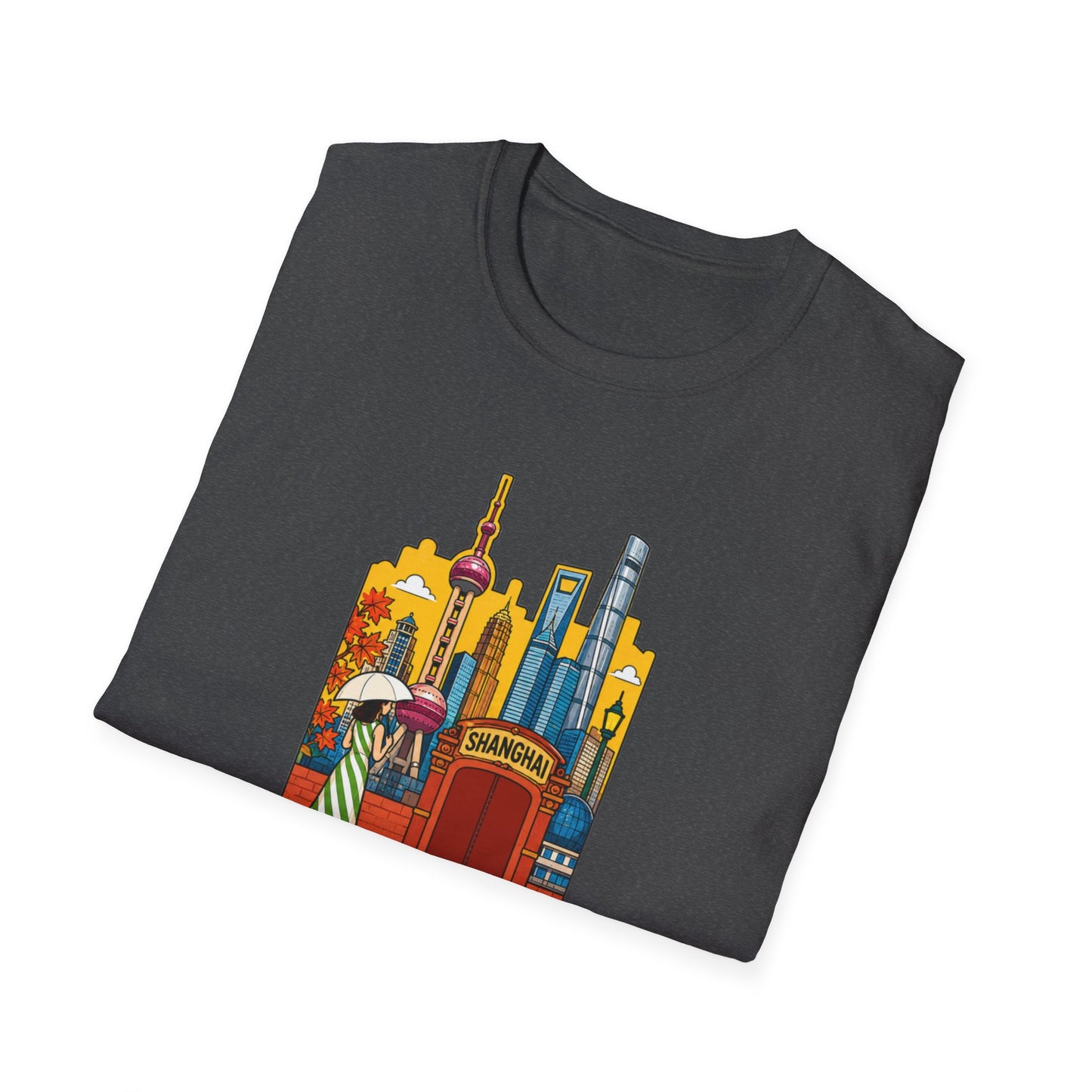 Shanghai Skyline T-Shirt — Vintage Cityscape with Chinese Characters