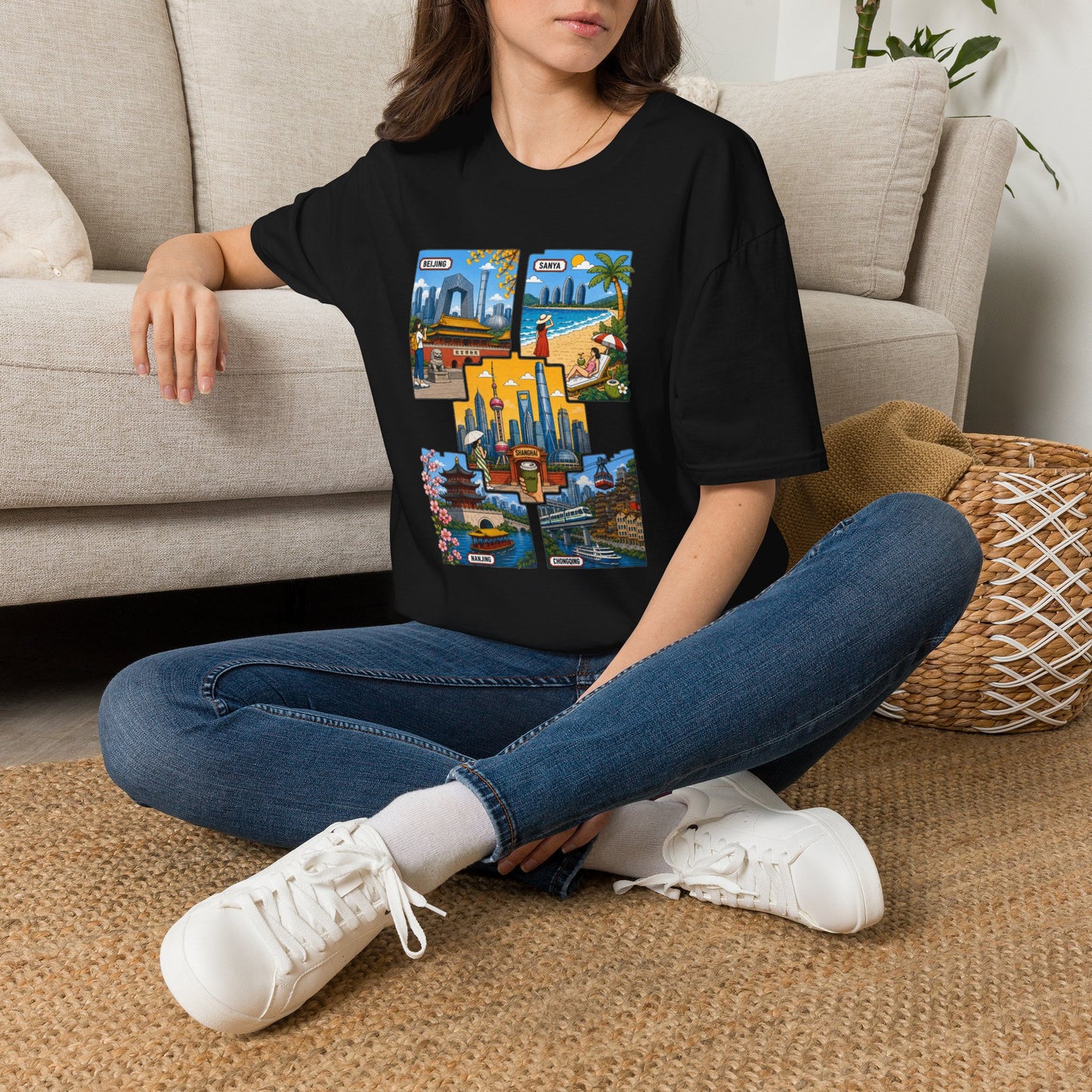 Cityscape Postcard T-Shirt — Miami & Dubai Travel Vintage Graphic Tee