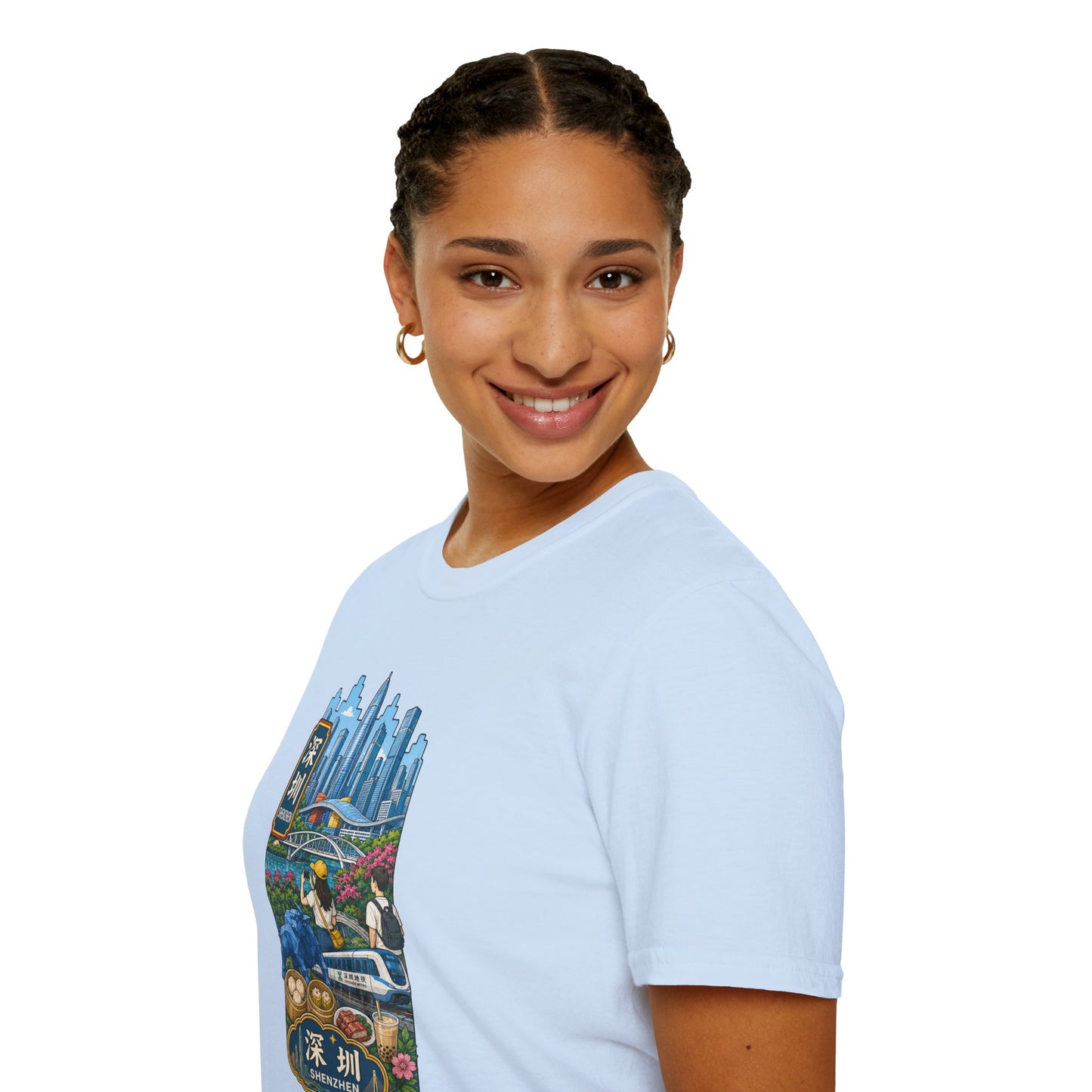 Shenzhen Skyline T-Shirt — Retro Travel City Scene with Chinese Characters