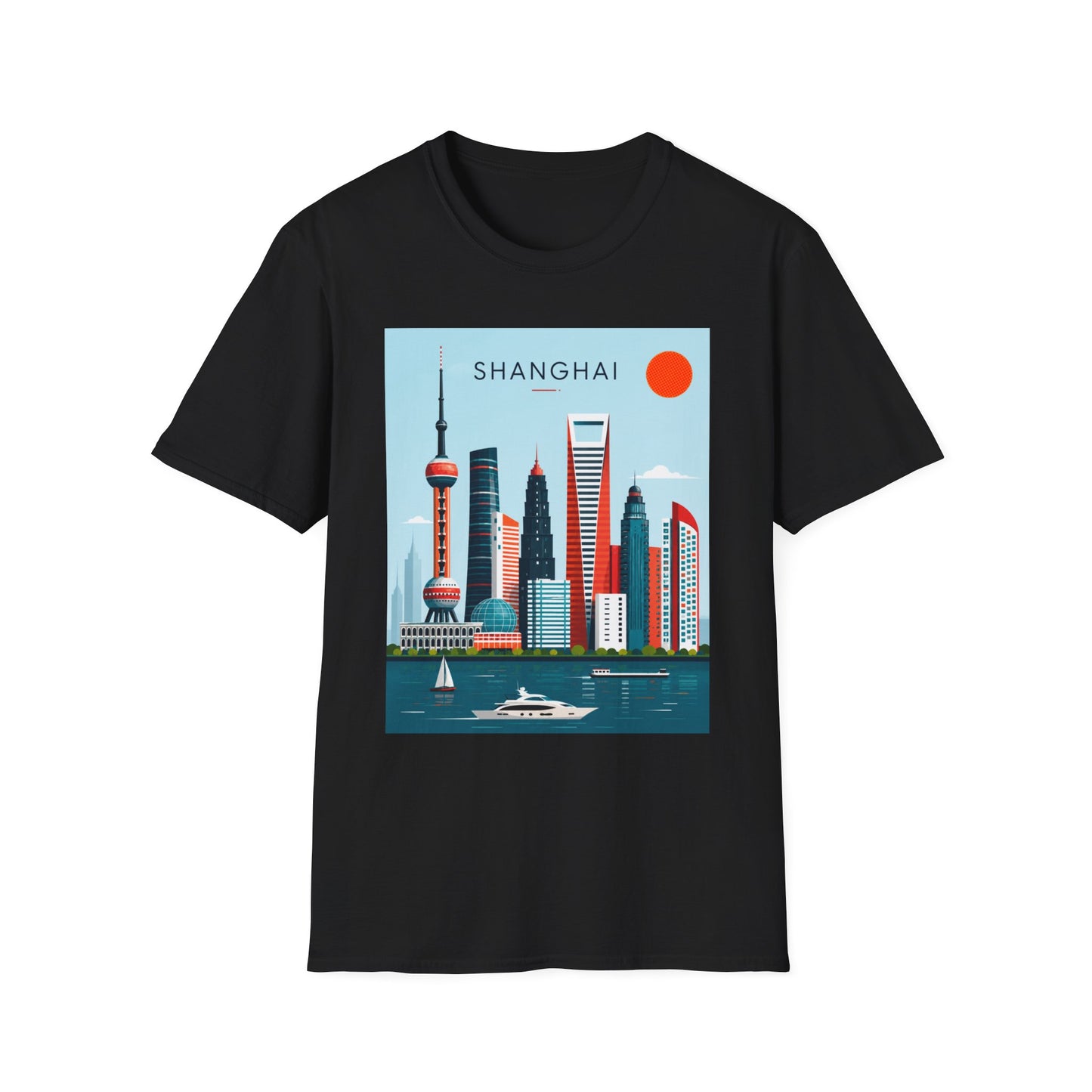 Shanghai Skyline T‑Shirt — Retro Cityscape Tee with 'SHANGHAI' Graphic