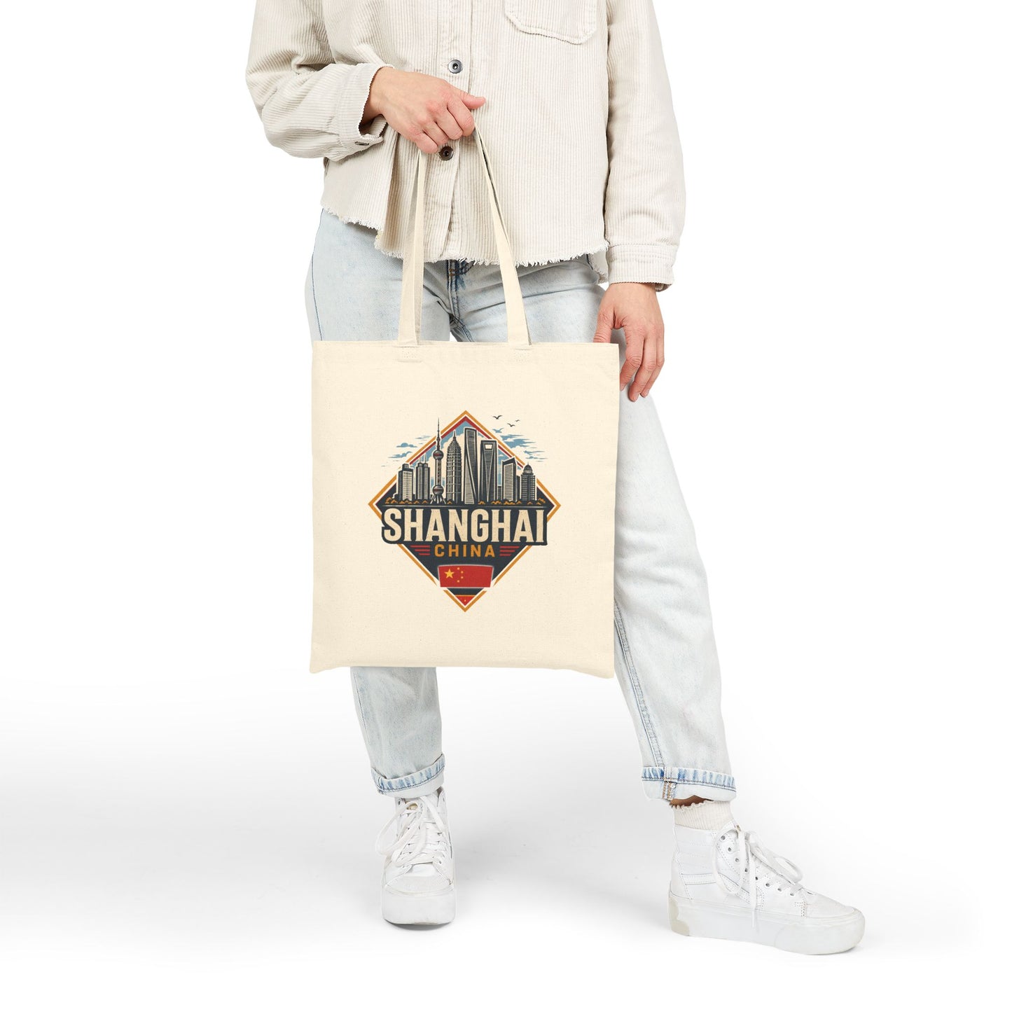 Shanghai Skyline Cotton Tote Bag – Vintage China Travel Market Tote