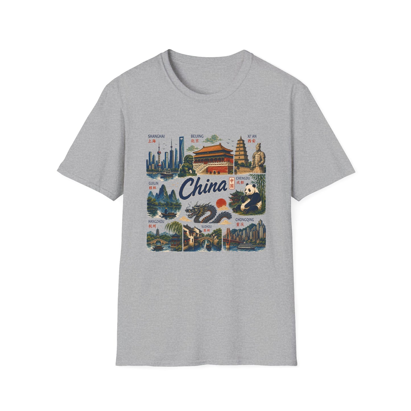 China Travel Collage T-Shirt — Landmarks & Panda Souvenir Tee