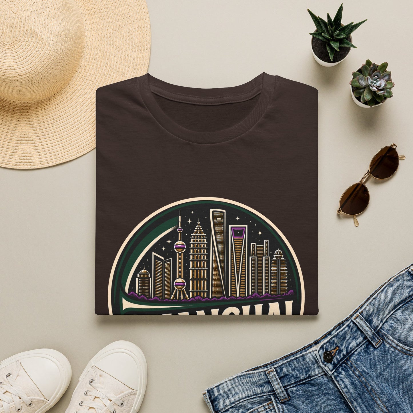 Shanghai Skyline T-Shirt — Retro Cityscape Tee