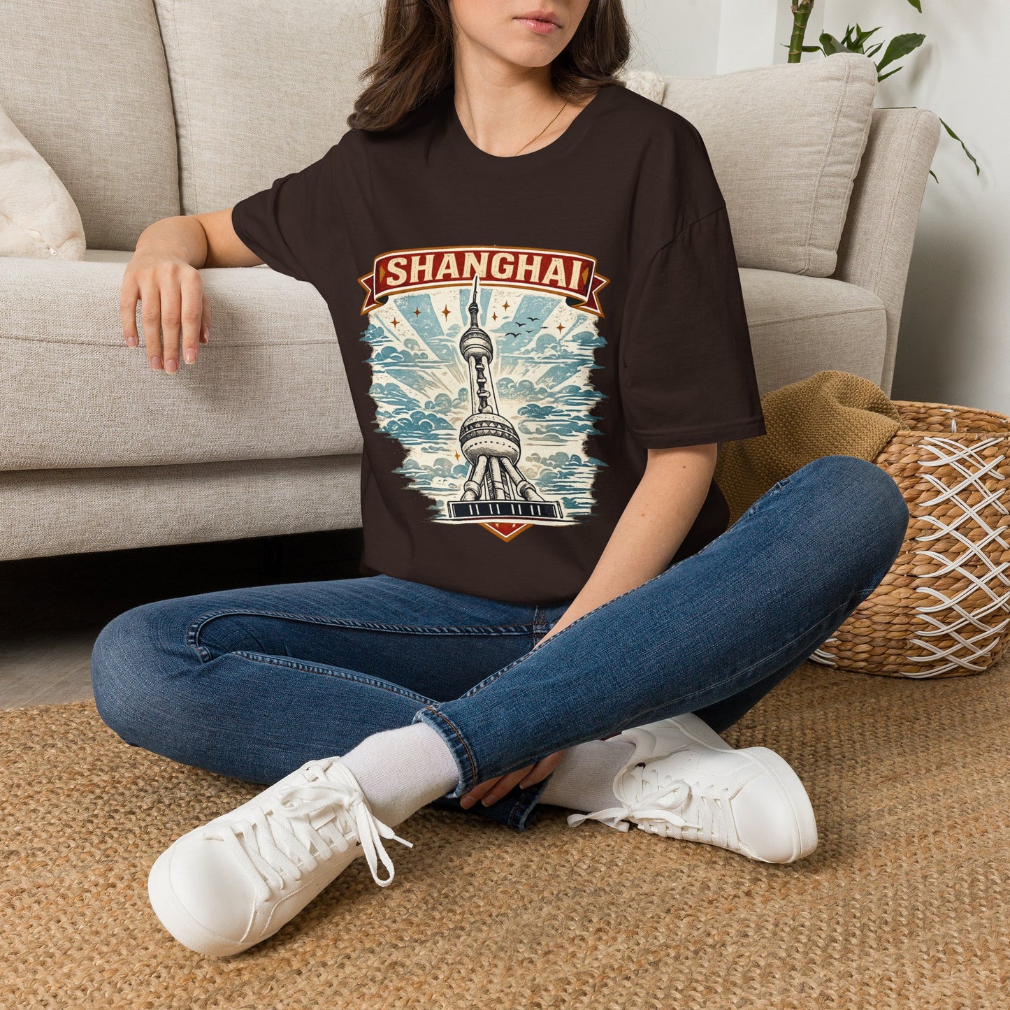 Shanghai Skyline T-Shirt — Retro Oriental Pearl Tower Travel Tee