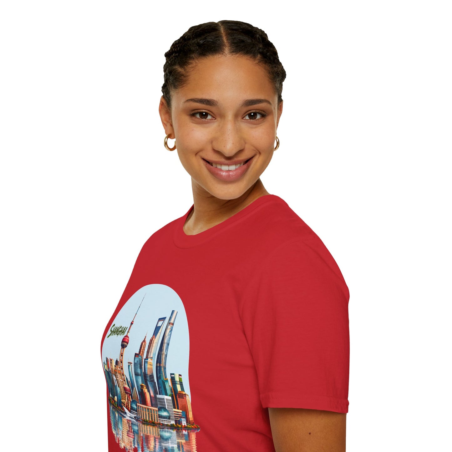 Shanghai Skyline T-Shirt — Retro Cityscape Tee with Reflection