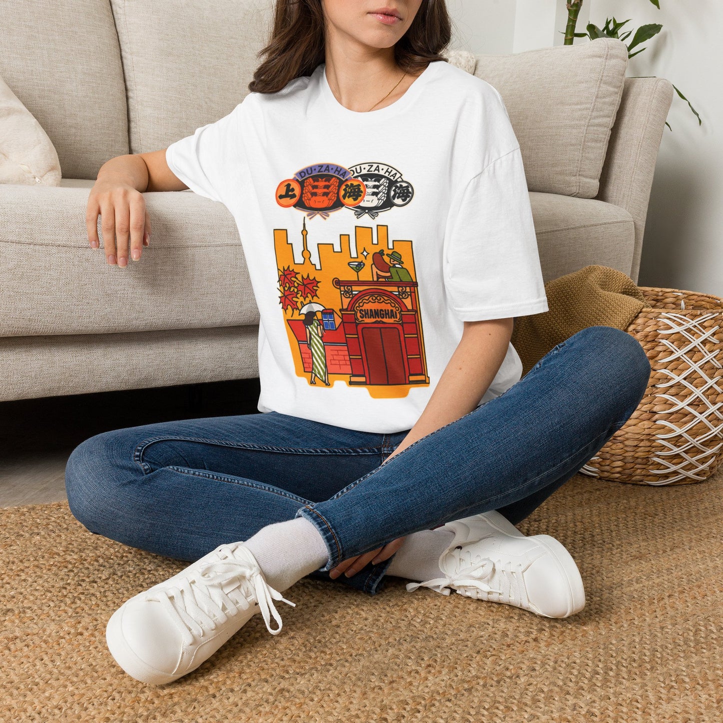 Skyline Ramen Scene T-Shirt — Retro Japanese Noodle Shop Design