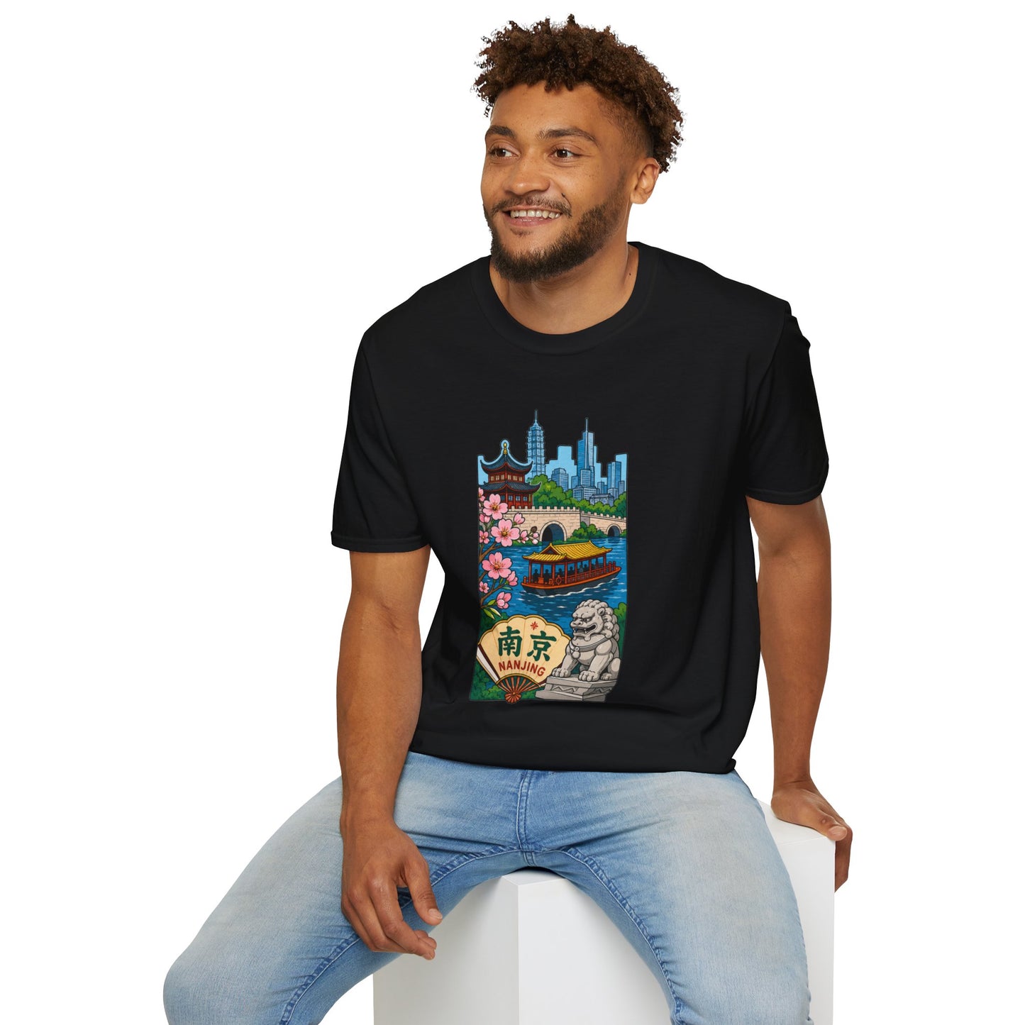 Nanjing Cityscape T-Shirt — Cherry Blossoms, Pagoda & Skyline Travel Shirt