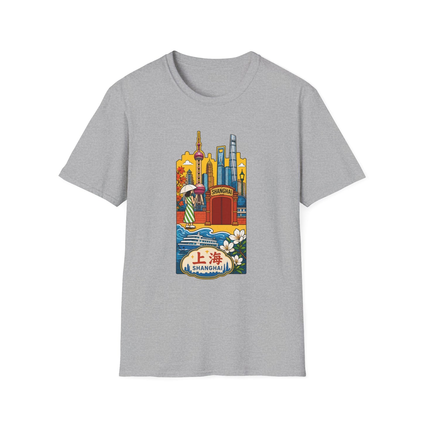 Shanghai Skyline T-Shirt — Vintage Cityscape with Chinese Characters