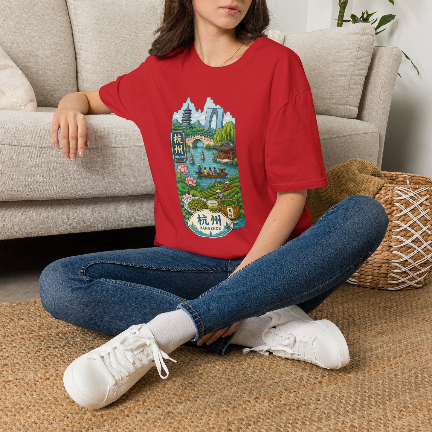 Hangzhou Scenic T-Shirt — West Lake Pagoda & Bridge Illustration