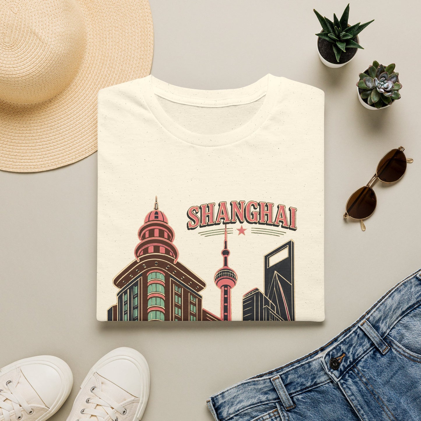 Shanghai Skyline T-Shirt — Retro Cityscape Travel Tee
