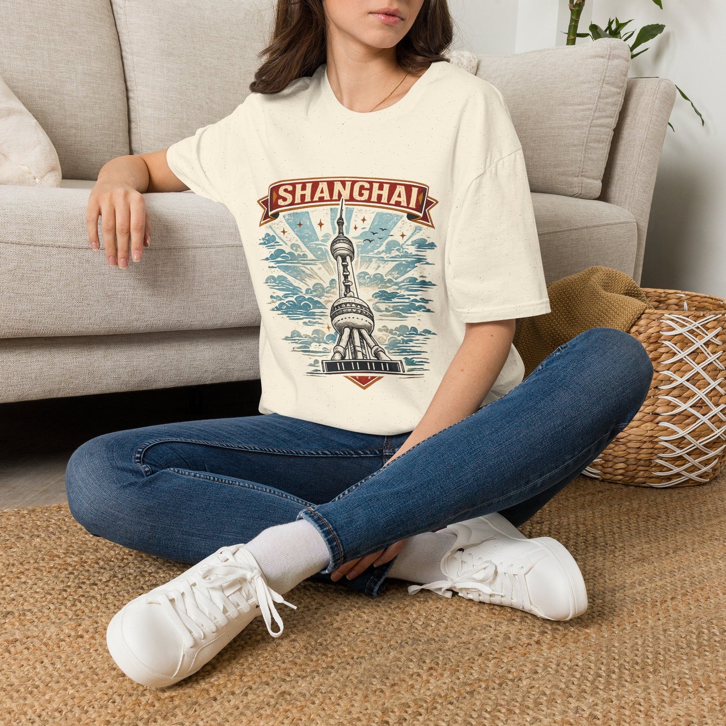 Shanghai Skyline T-Shirt — Retro Oriental Pearl Tower Travel Tee