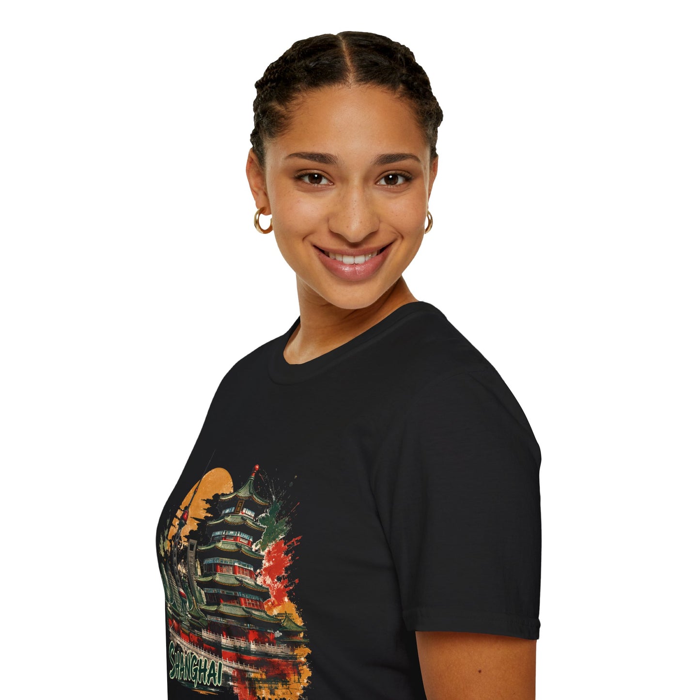 Shanghai skyline T-Shirt — Watercolor Pagoda & Oriental Sunset Tee