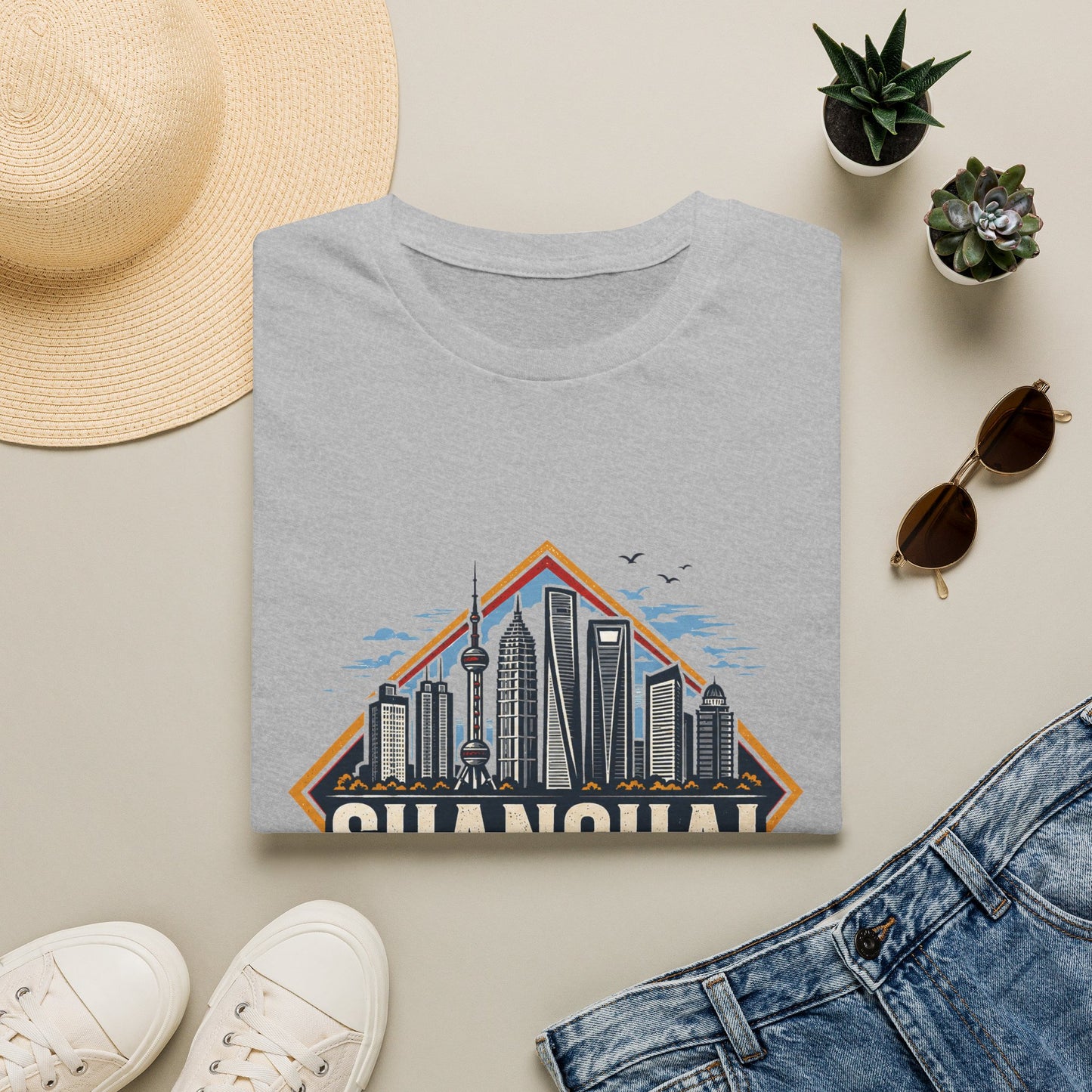 Shanghai Skyline T-Shirt — Retro Cityscape Travel Tee (Shanghai, China)