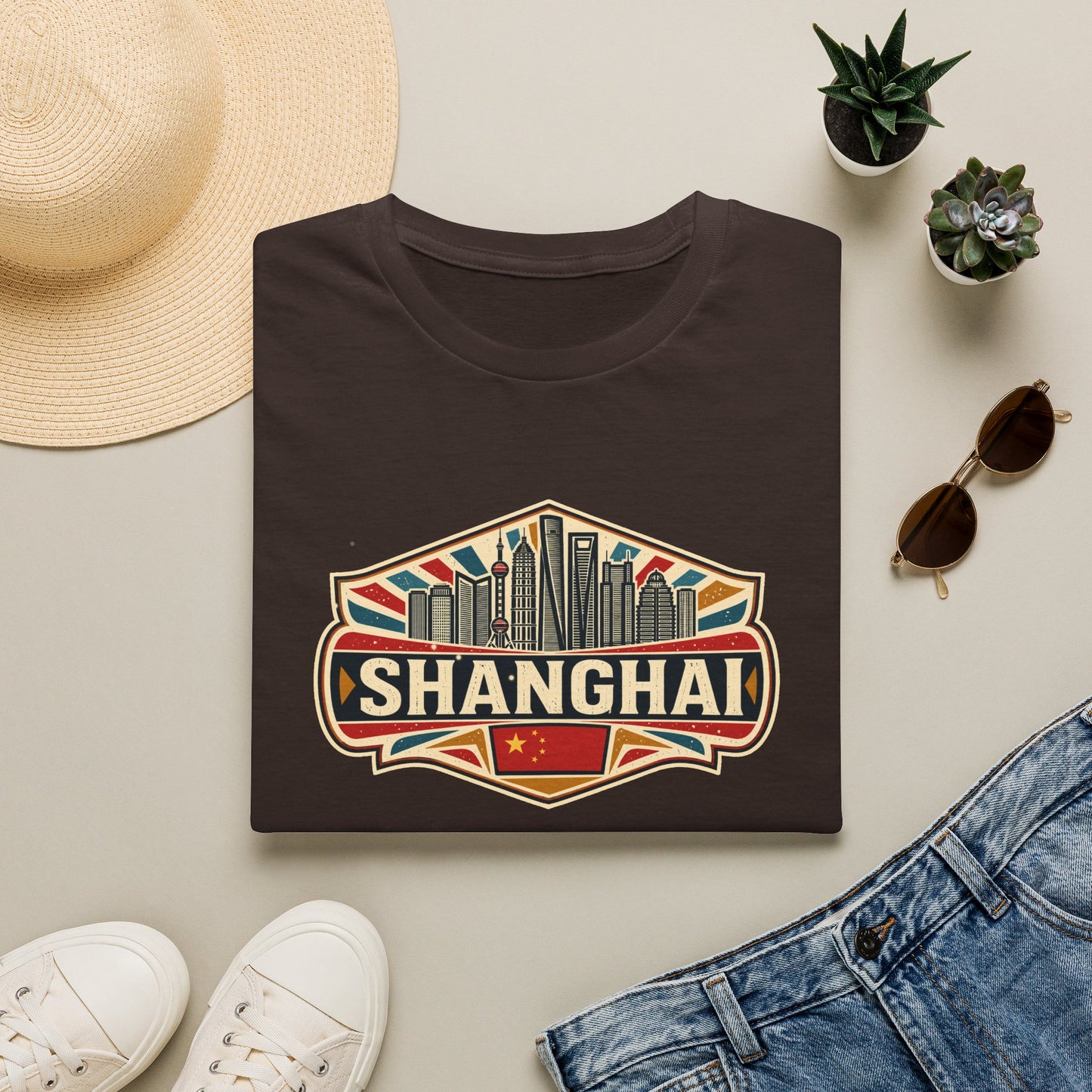 Shanghai Skyline T-Shirt — Vintage City Travel Tee
