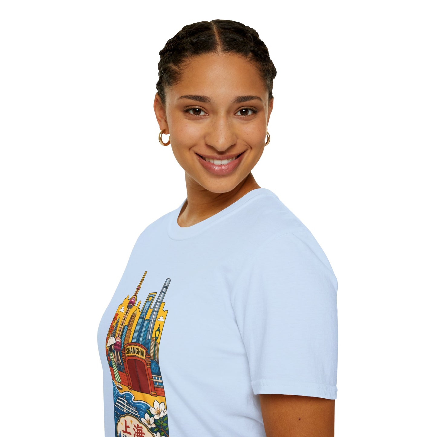Shanghai Skyline T-Shirt — Vintage Cityscape with Chinese Characters