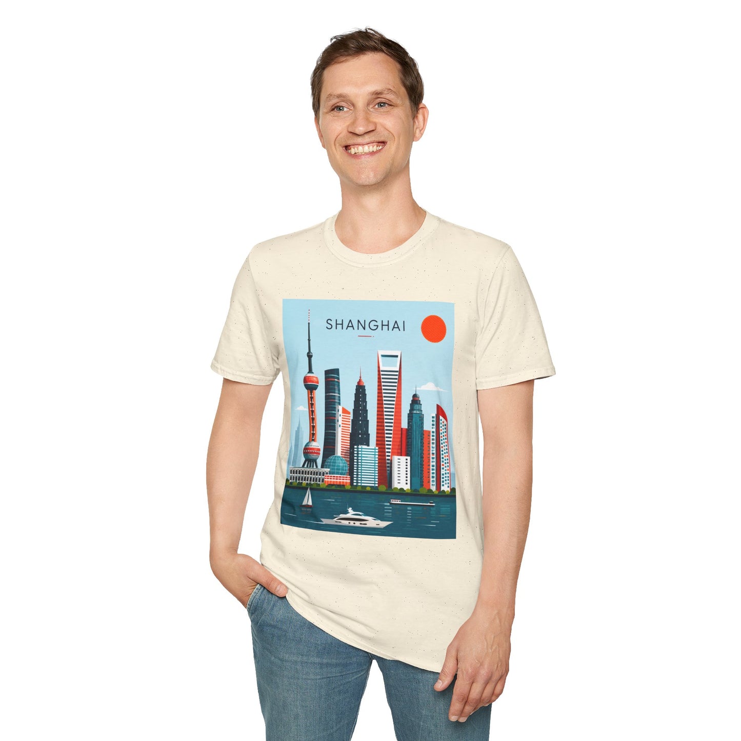 Shanghai Skyline T‑Shirt — Retro Cityscape Tee with 'SHANGHAI' Graphic