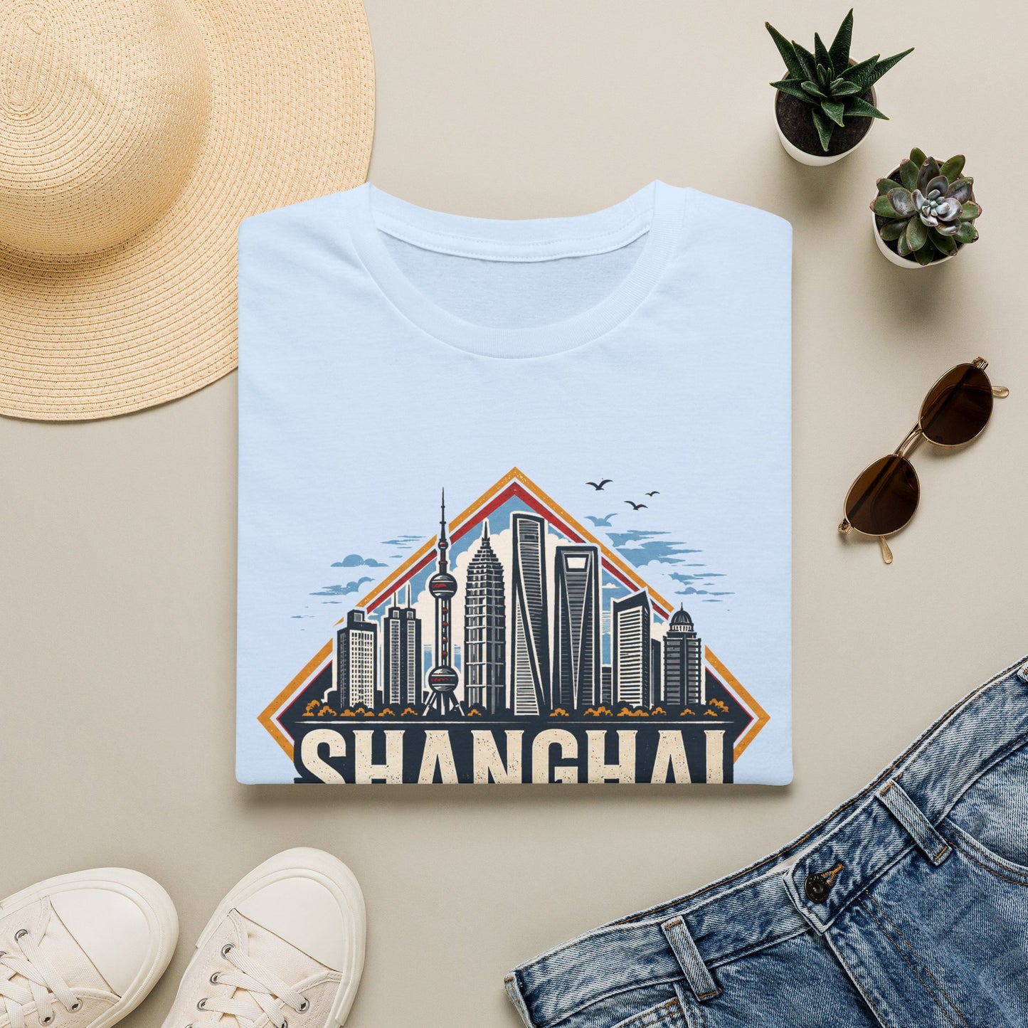 Shanghai Skyline T-Shirt — Retro Cityscape China Travel Tee