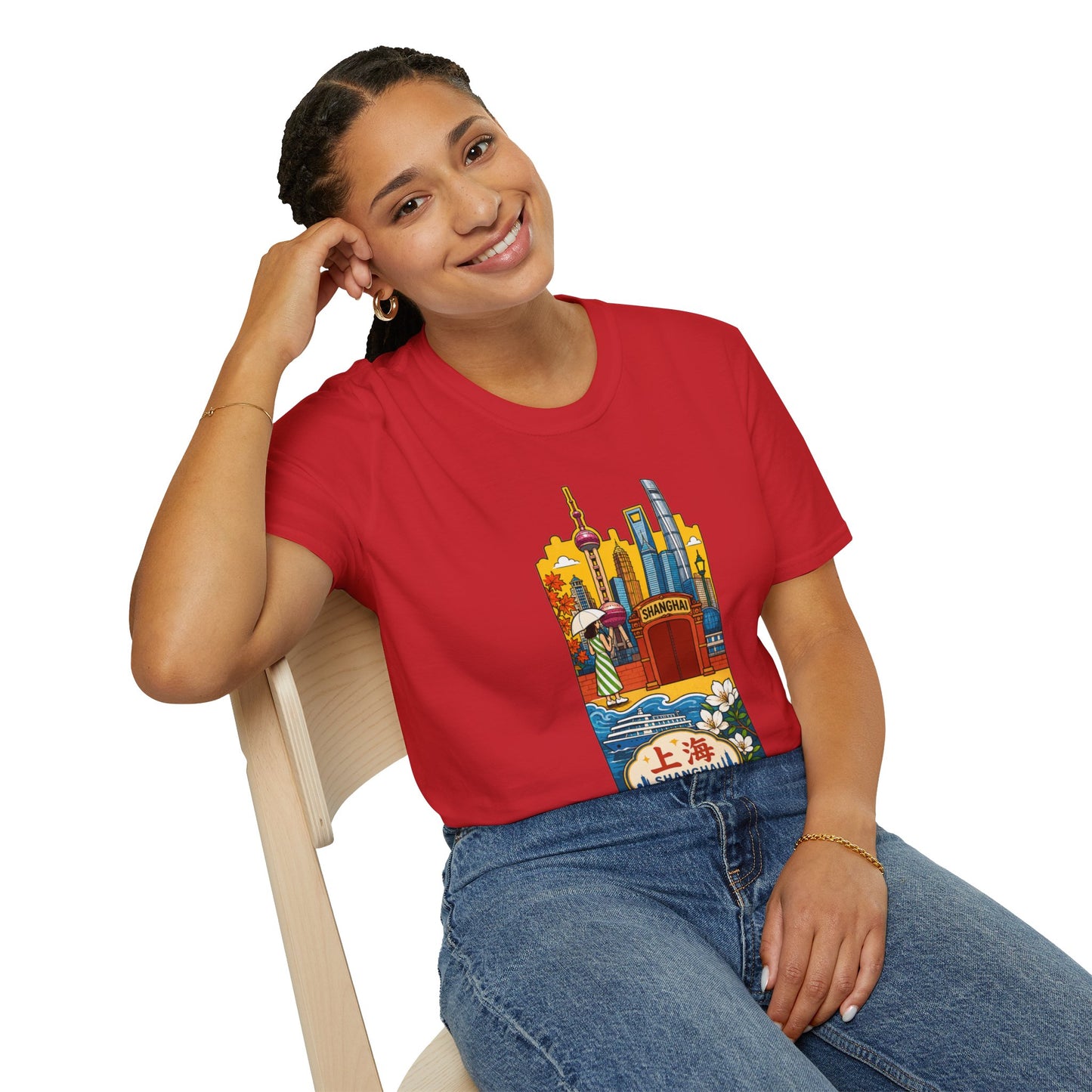 Shanghai Skyline T-Shirt — Vintage Cityscape with Chinese Characters
