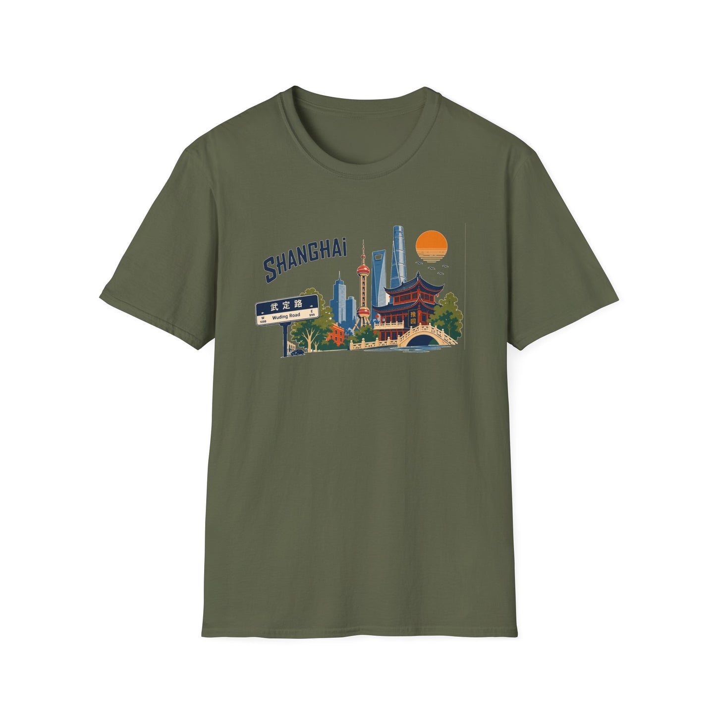 Shanghai Skyline T-Shirt — Vintage Cityscape Graphic Tee featuring Oriental Pagoda & Pudong Landmarks