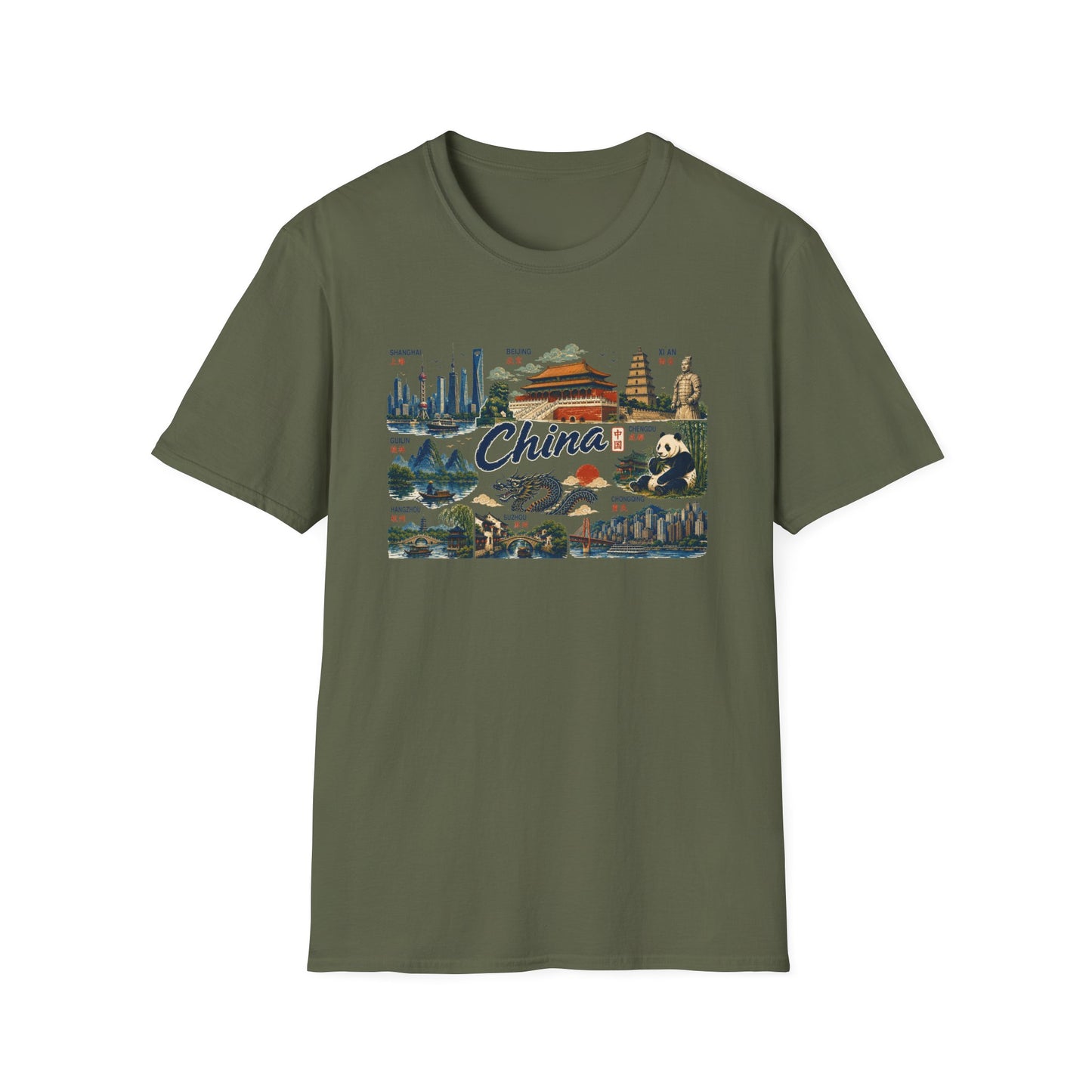 China Landmarks T-Shirt — Panda, Great Wall & Skyline Travel Tee