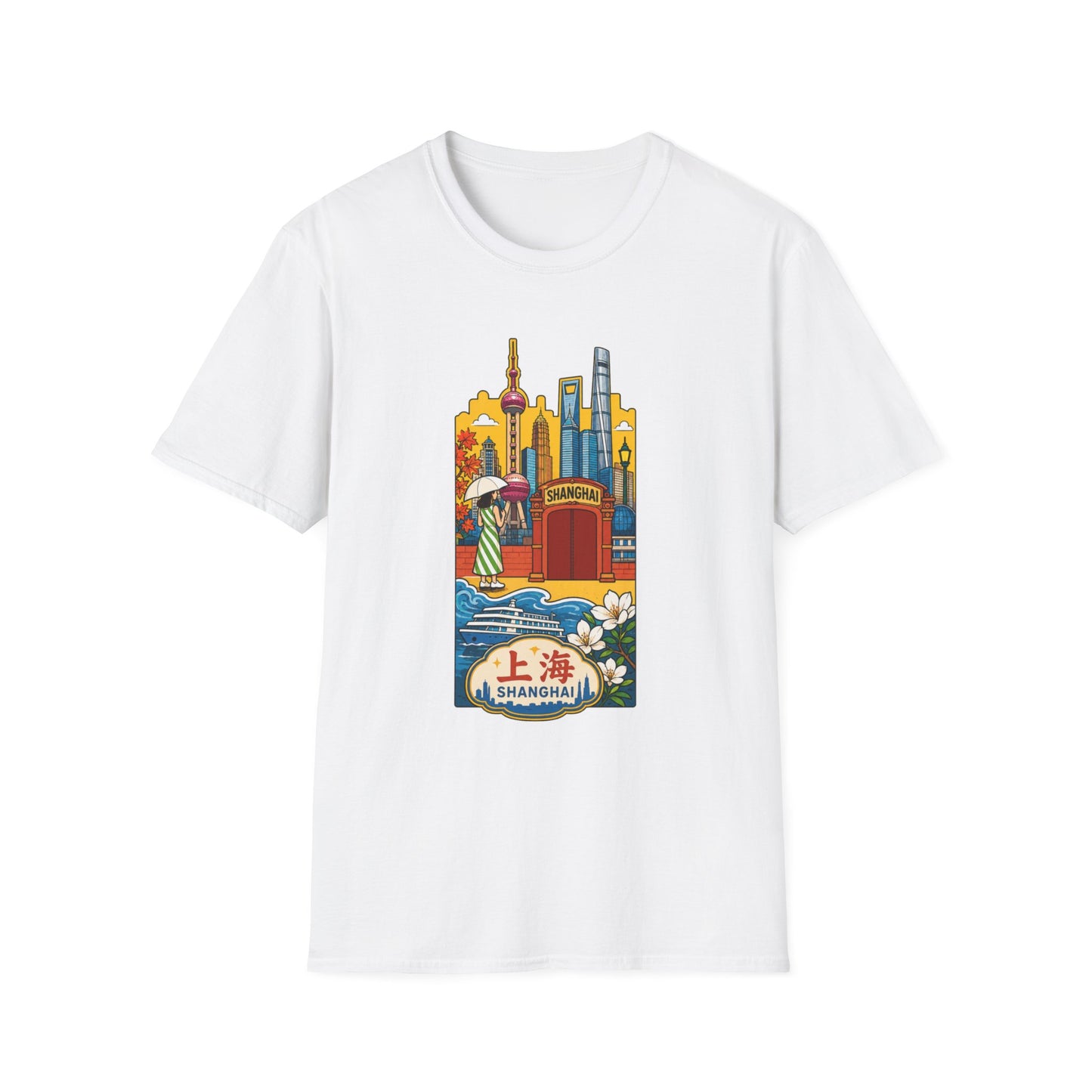 Shanghai Skyline T-Shirt — Vintage Cityscape with Chinese Characters