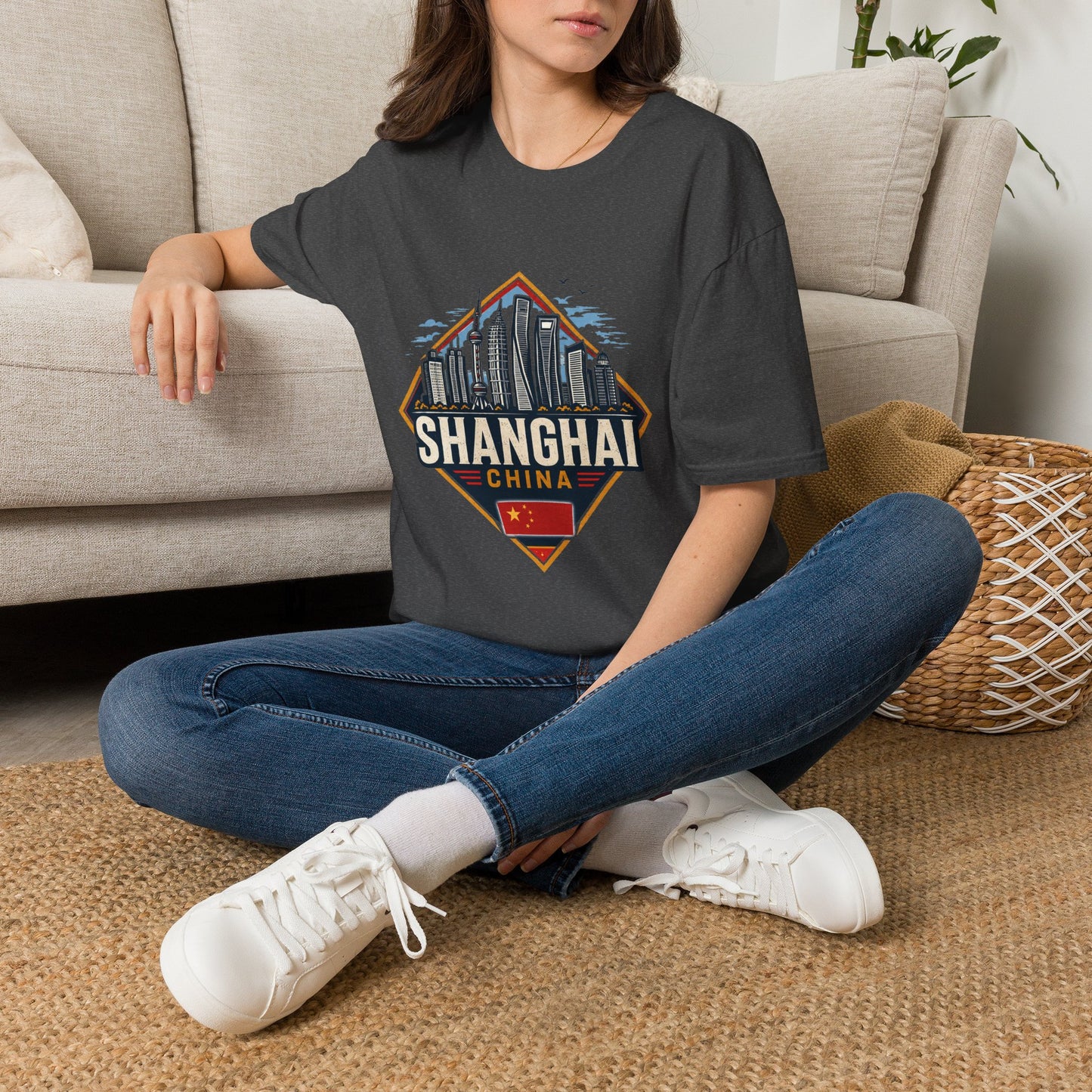 Shanghai Skyline T-Shirt — Retro Cityscape Travel Tee (Shanghai, China)