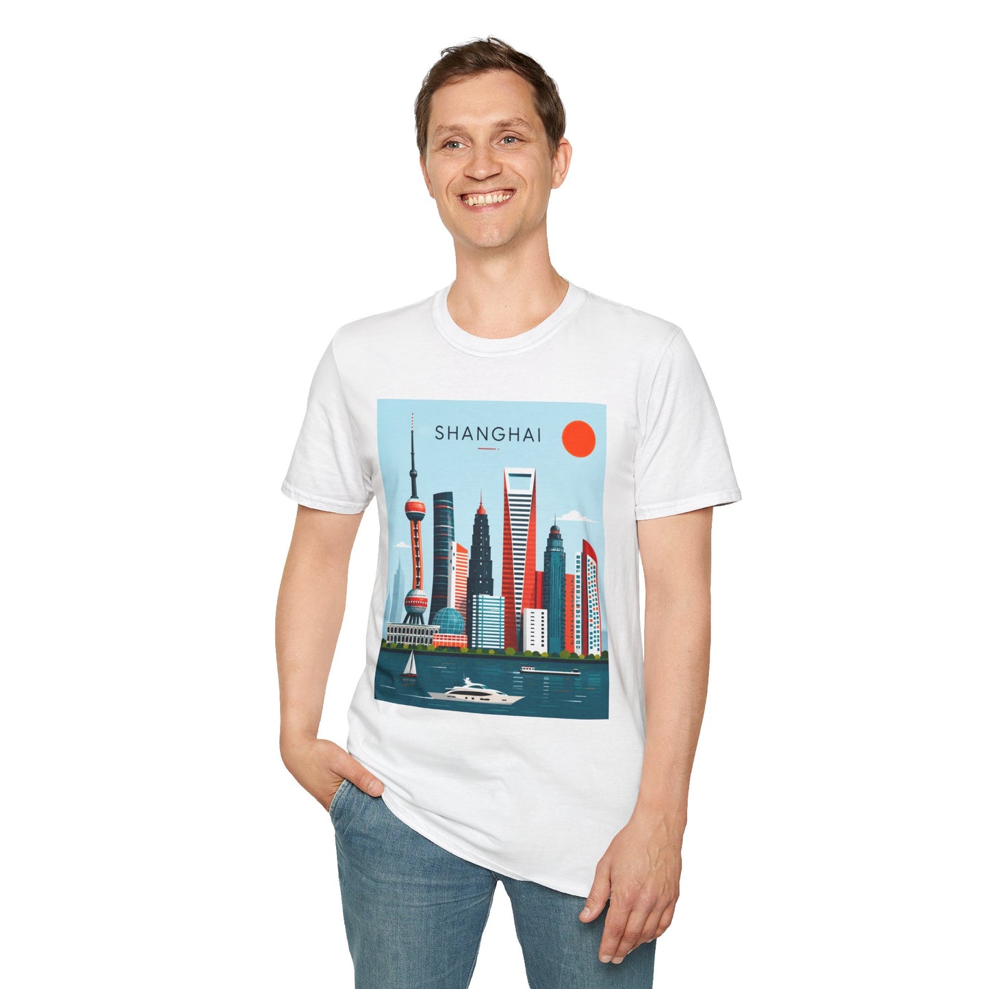 Shanghai Skyline T‑Shirt — Retro Cityscape Tee with 'SHANGHAI' Graphic